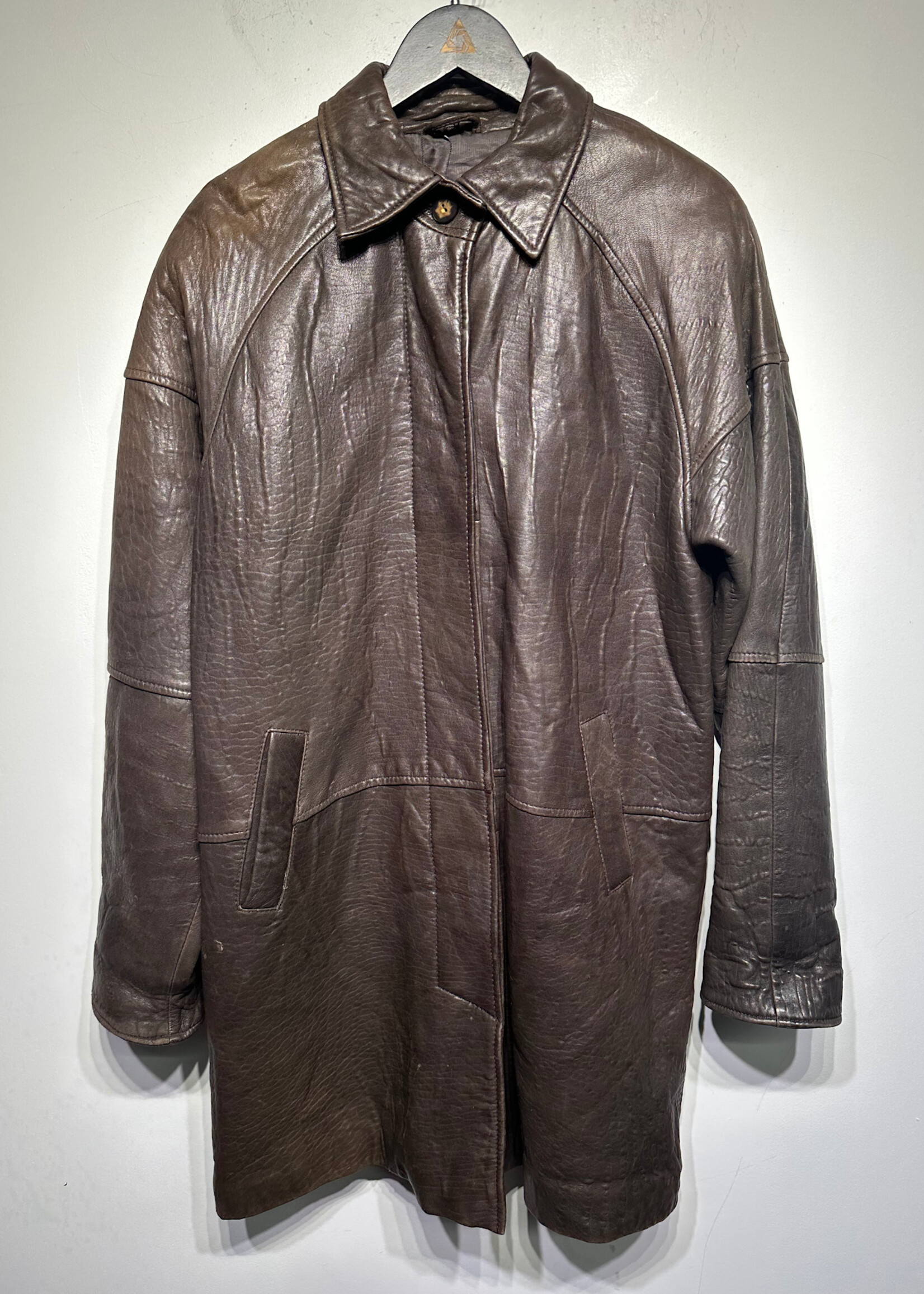 D'linea Vintage Brown Long Leather Coat M