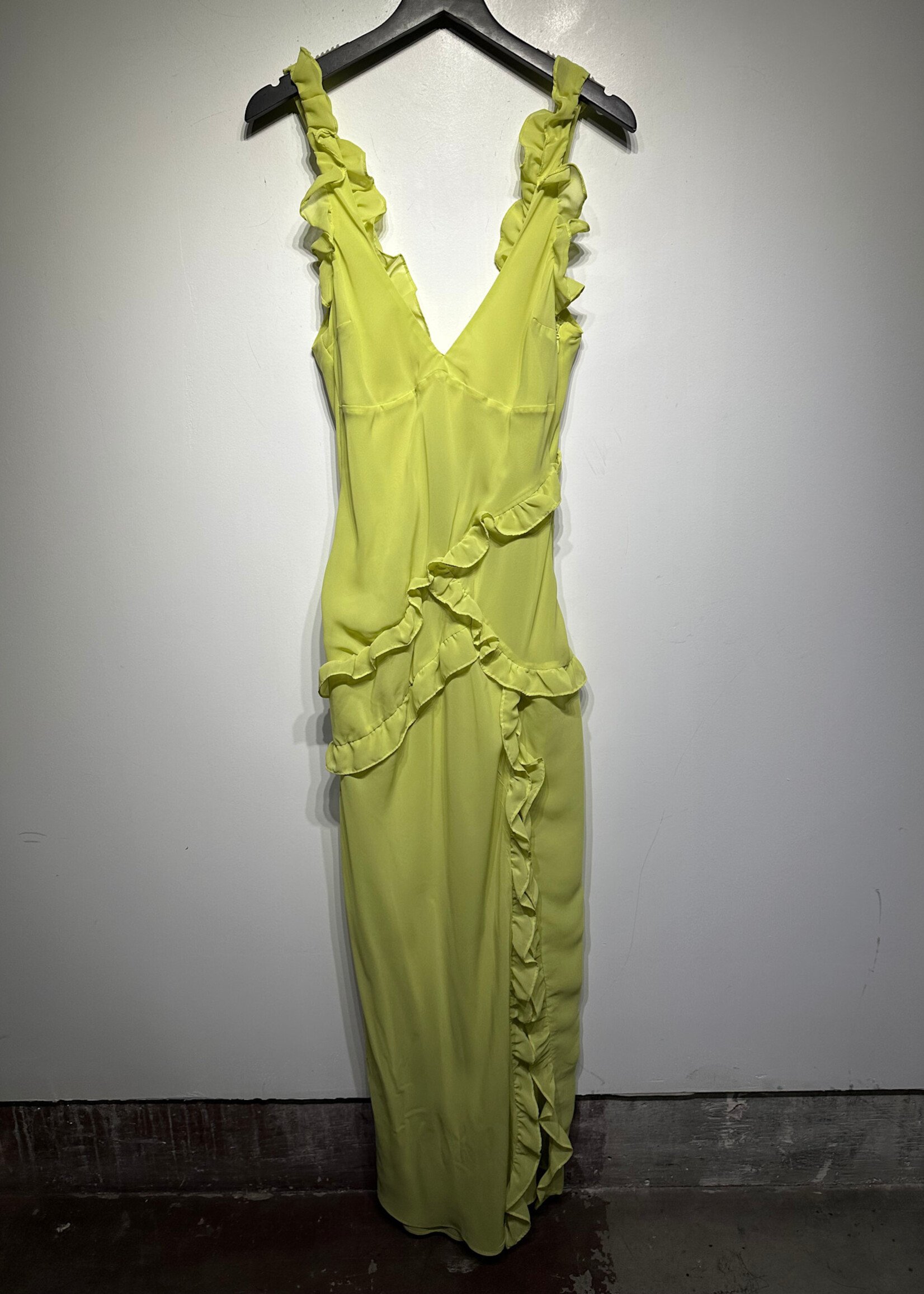 House of CB Lime Green Ruffle Dress Fits L