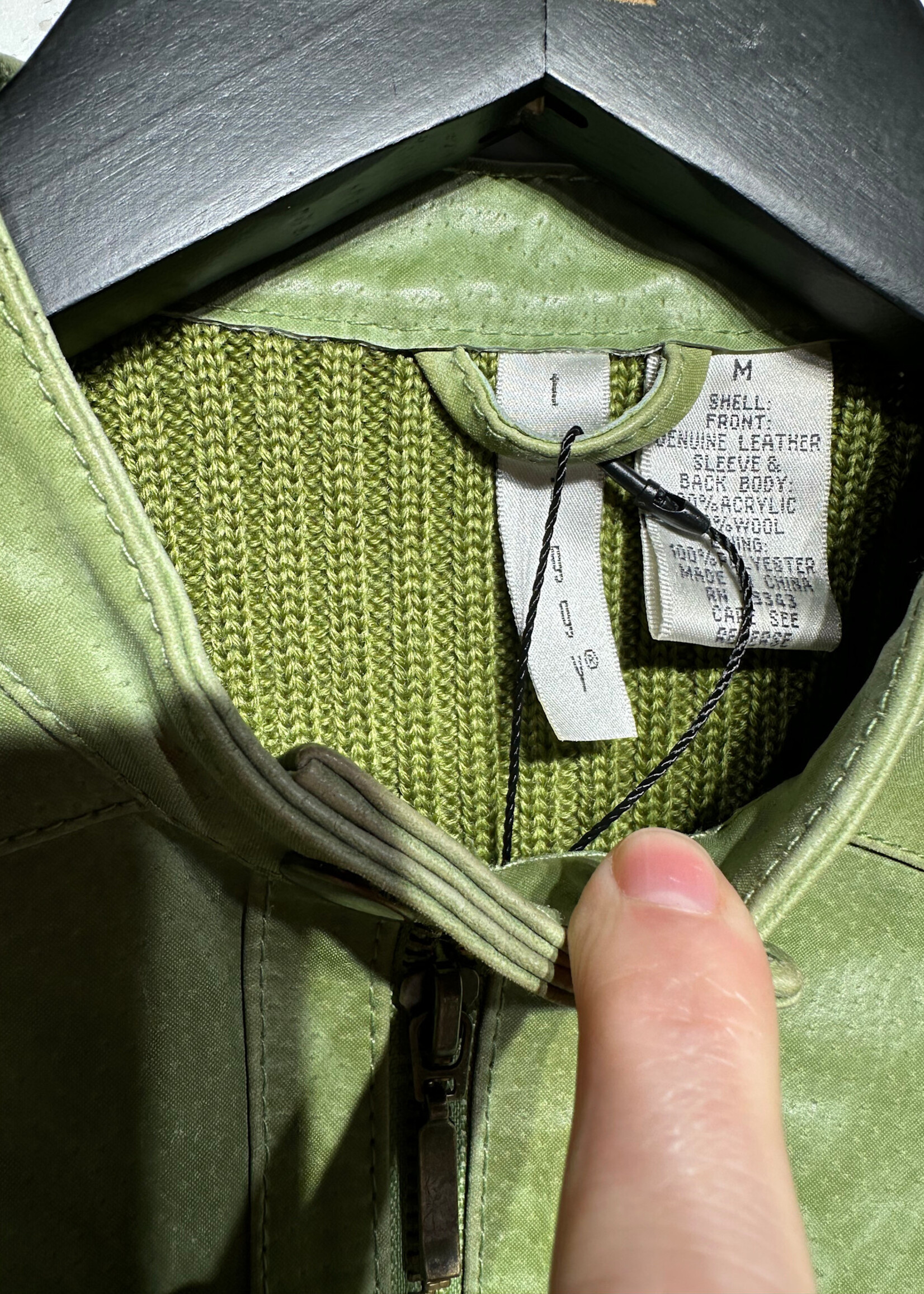 Twiggy Green Leather & Knit Crop Jacket Fits S