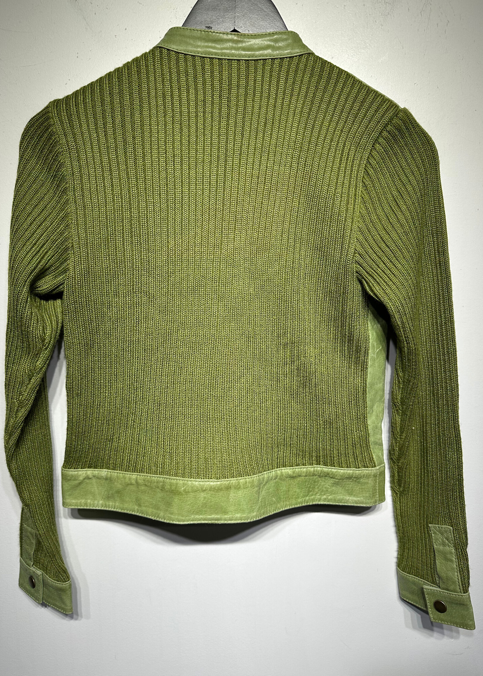 Twiggy Green Leather & Knit Crop Jacket Fits S