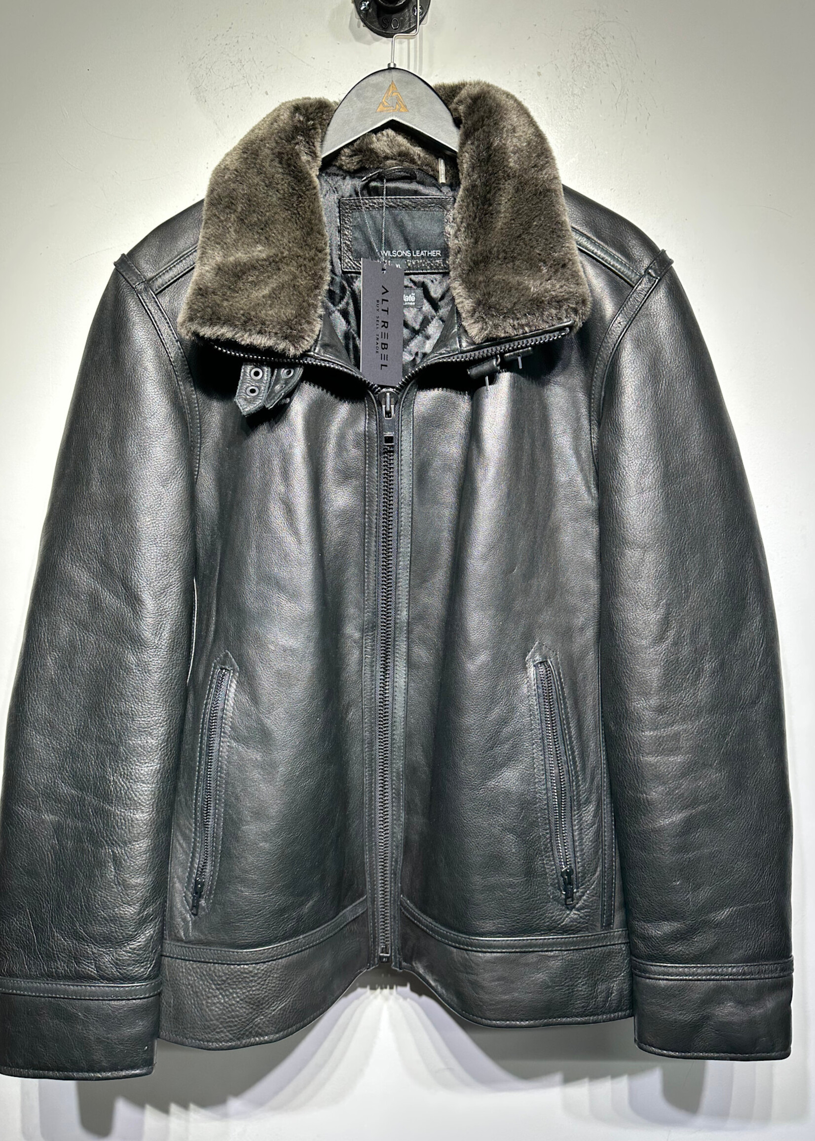 Wilsons Black Fur Collar Leather Jacket XL