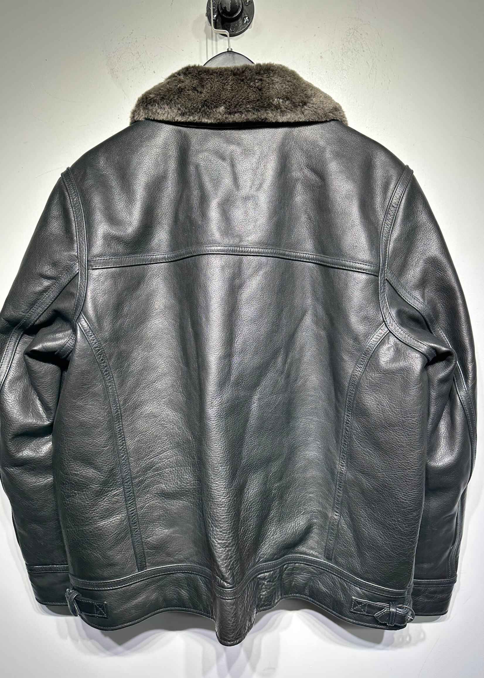 Wilsons Black Fur Collar Leather Jacket XL