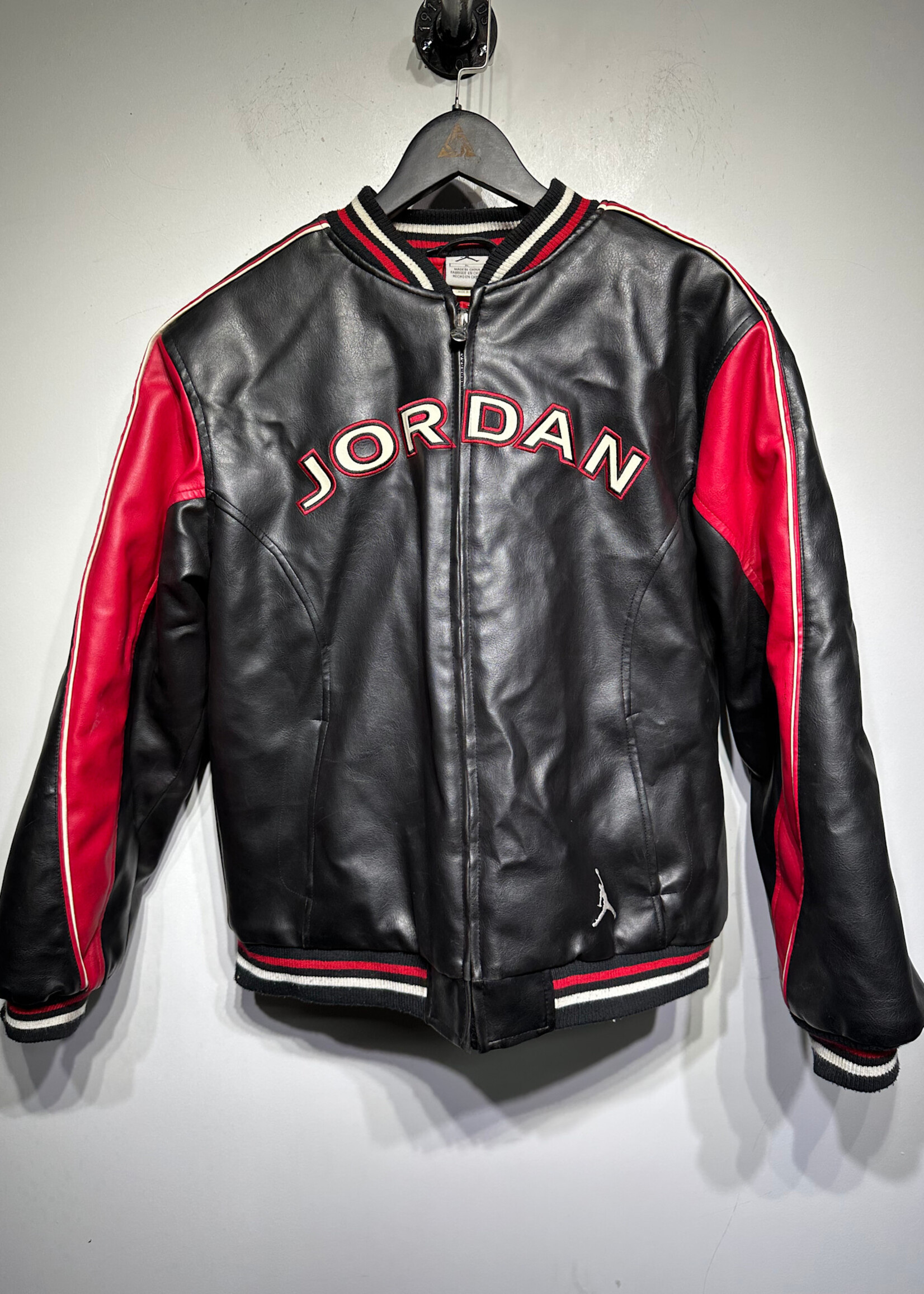 Jordan Y2K Red Black Faux Leather Bomber Fits S/M