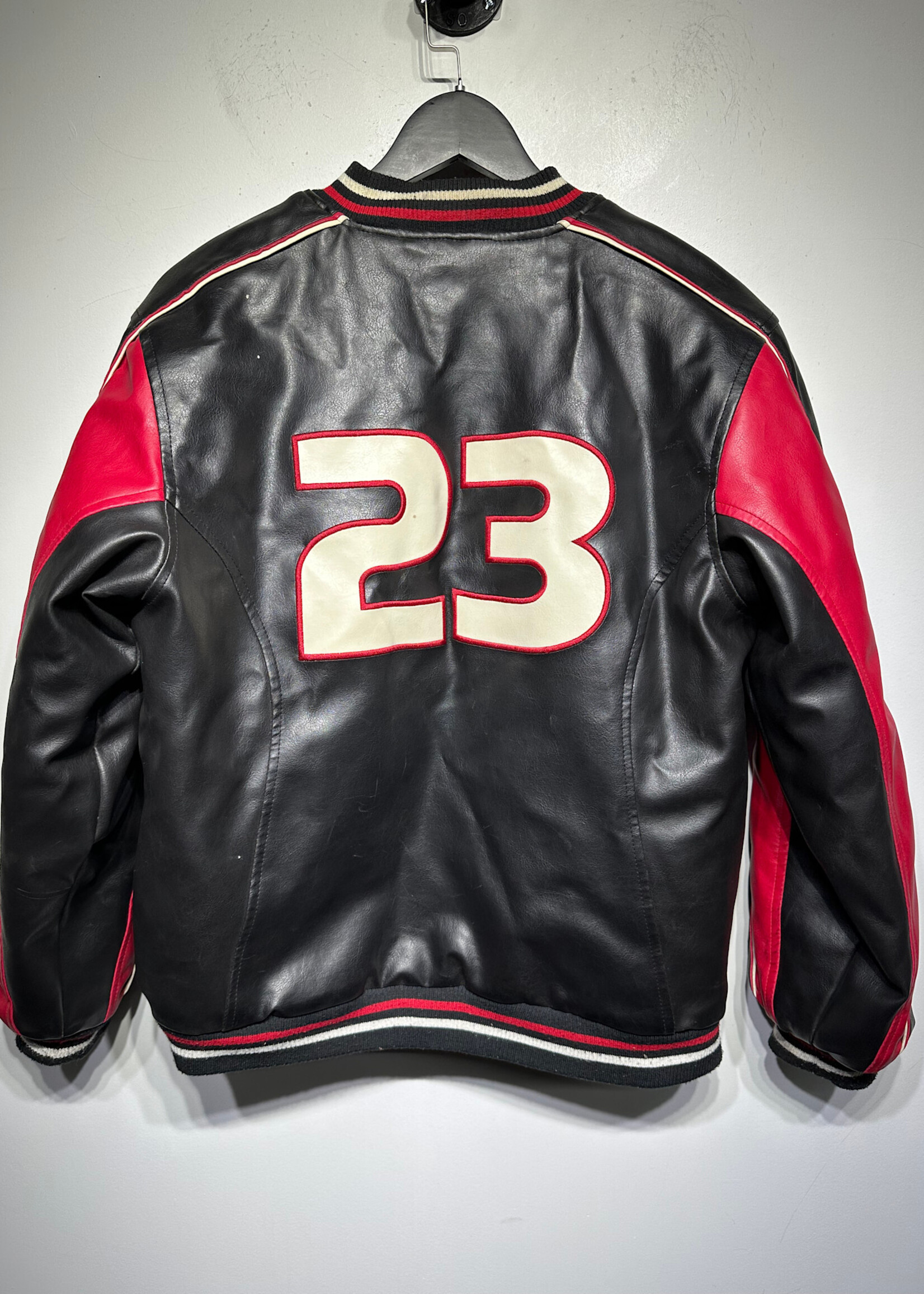 Jordan Y2K Red Black Faux Leather Bomber Fits S/M