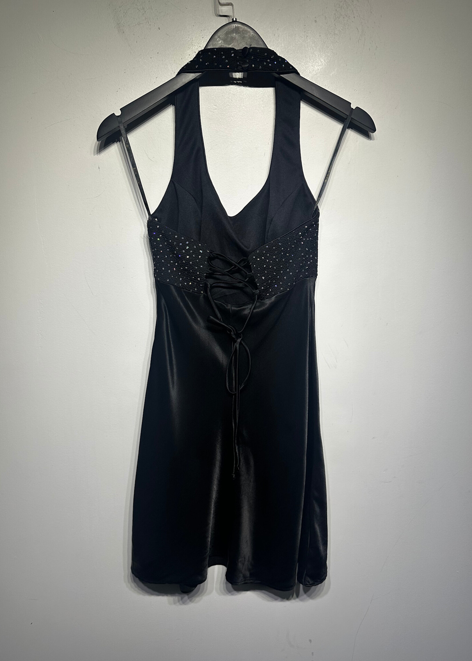 LA Glo Black Vintage Halter Dress S
