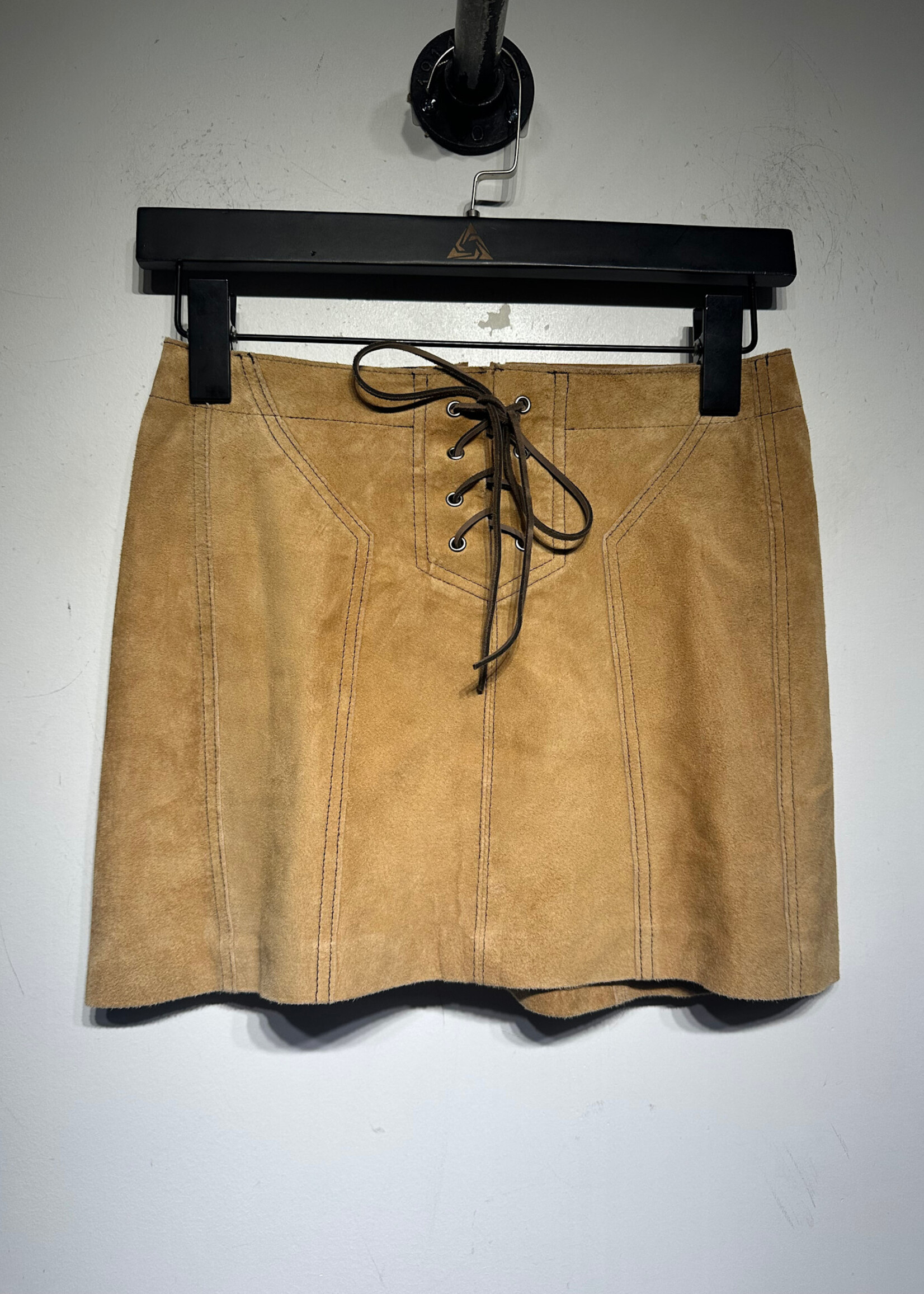 Bebe 2000s Tan Suede Lace Mini Skirt 26"