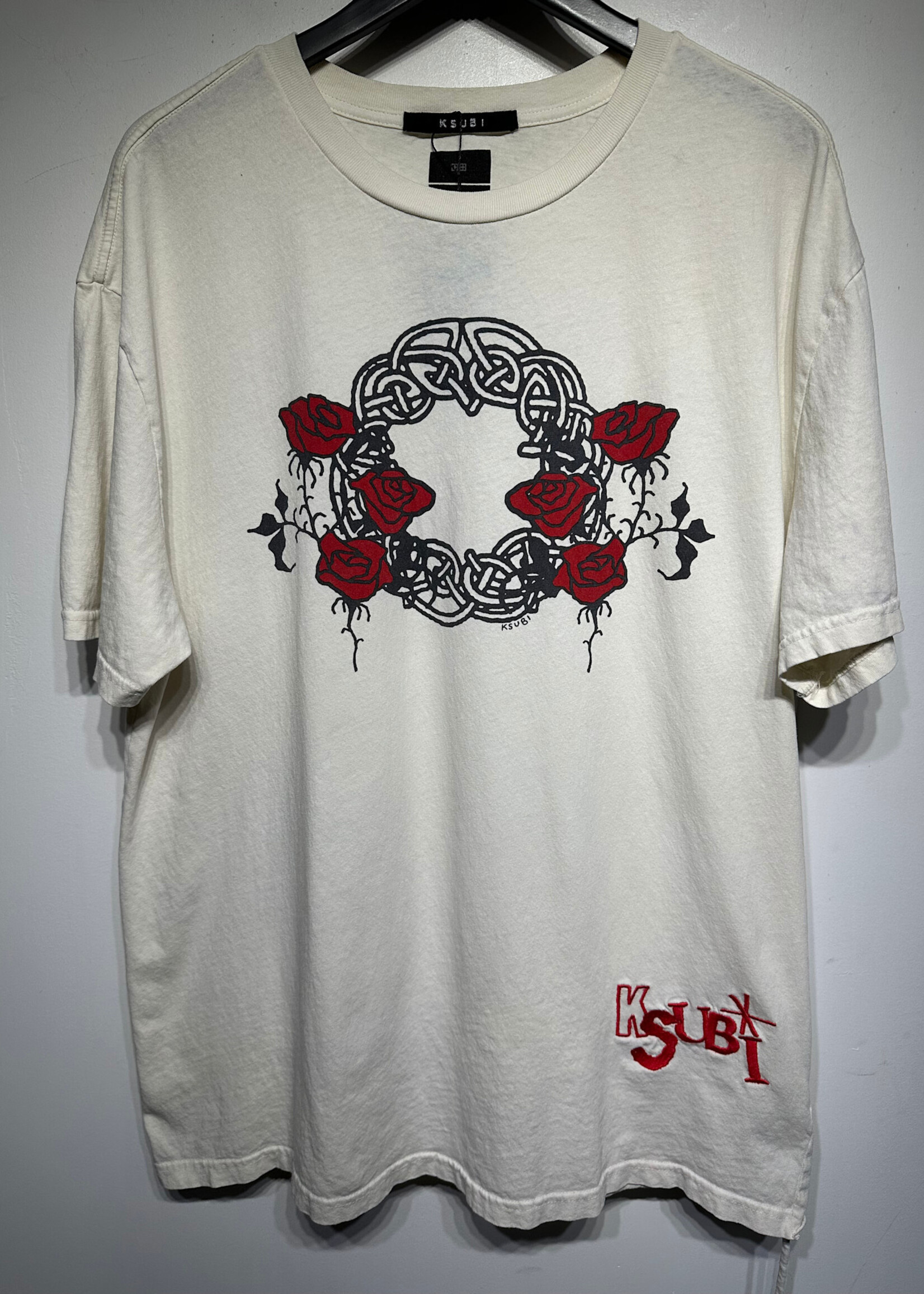 Ksubi Crème Rose Raw Hem Back Tee L