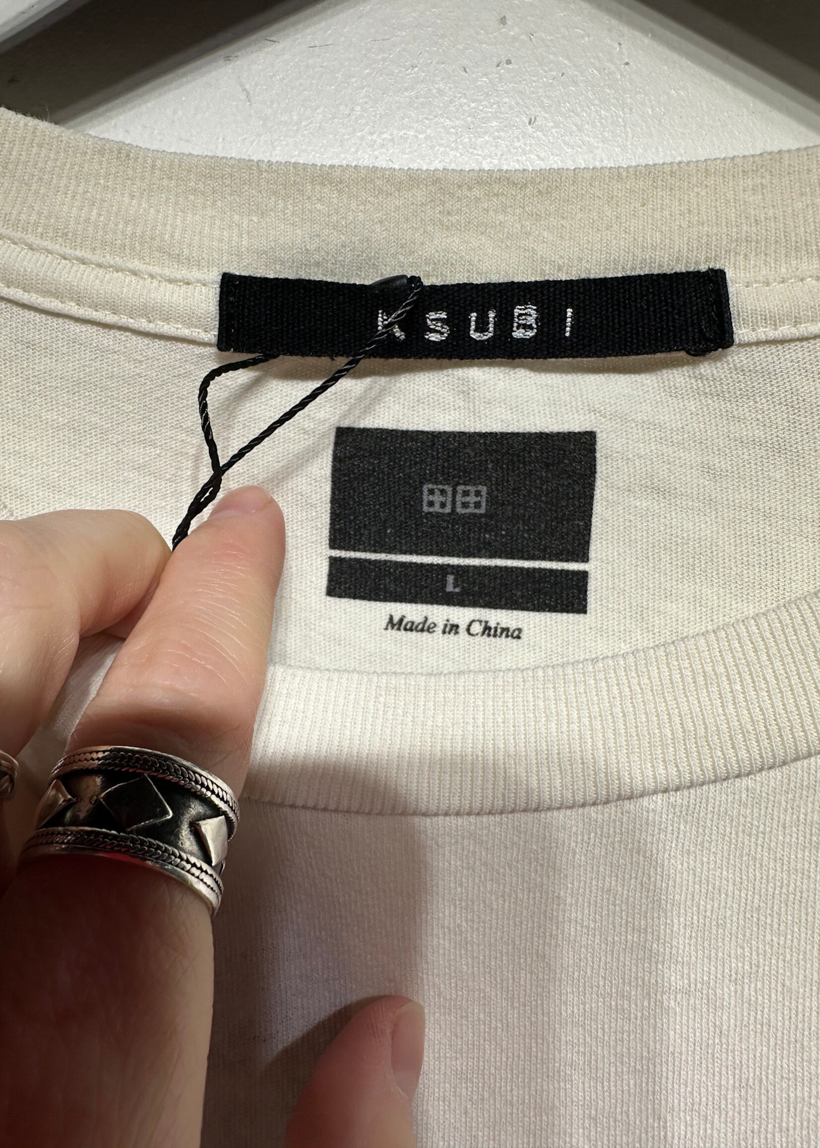 Ksubi Crème Rose Raw Hem Back Tee L