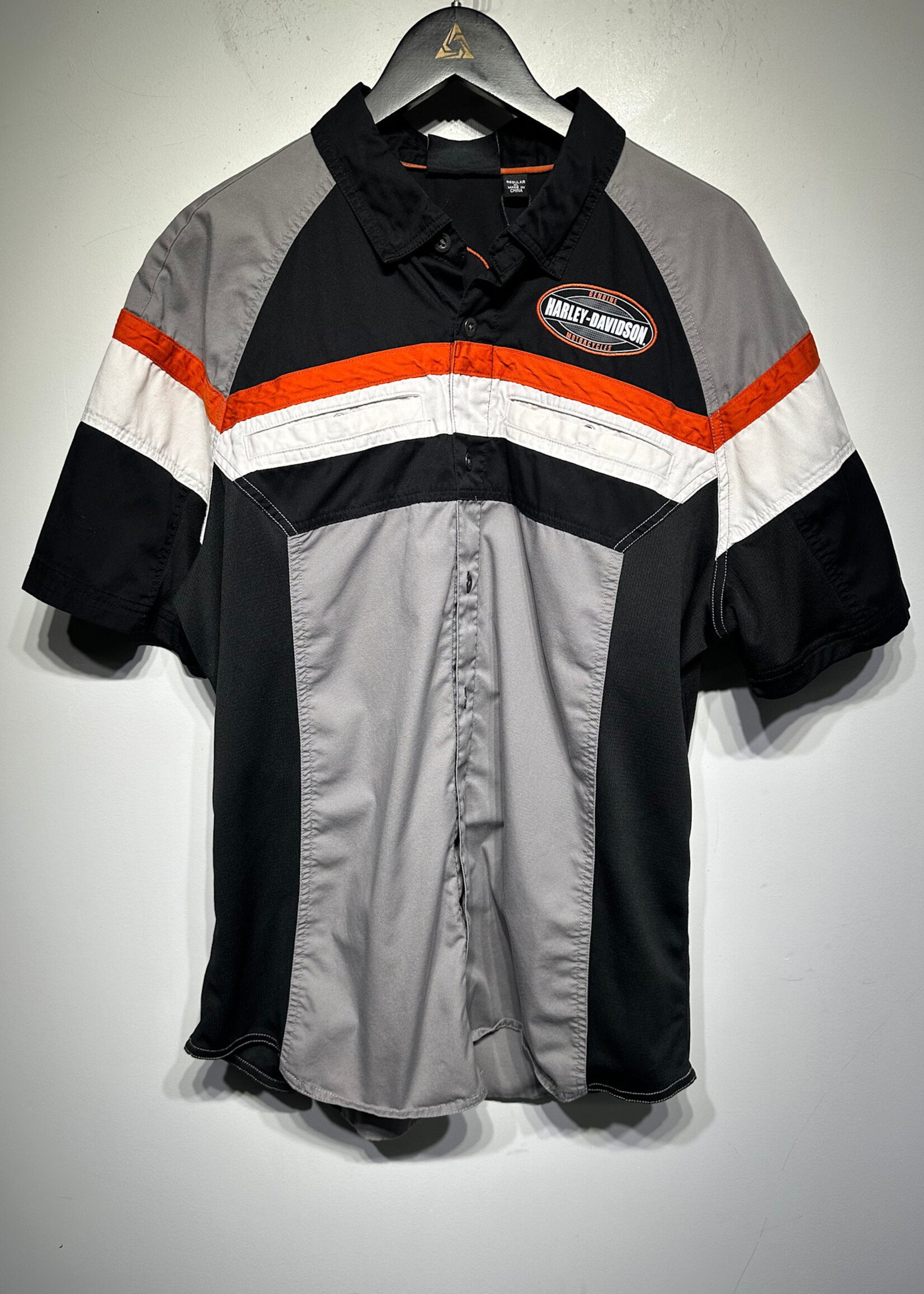 HARLEY BLACK GREY ORANGE B/U SHIRT XL
