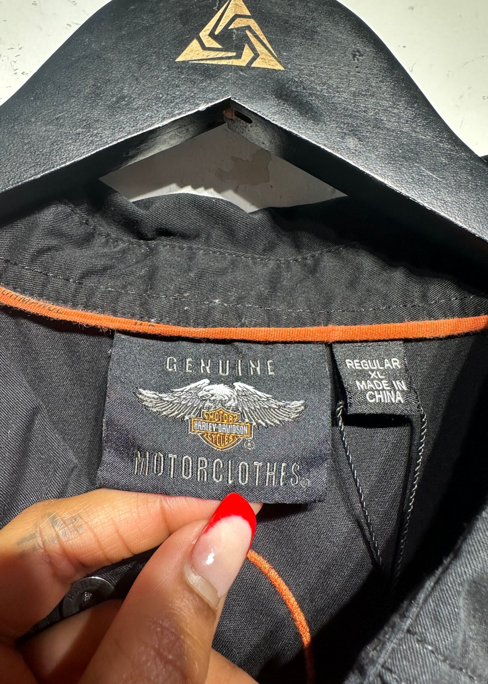 HARLEY BLACK GREY ORANGE B/U SHIRT XL