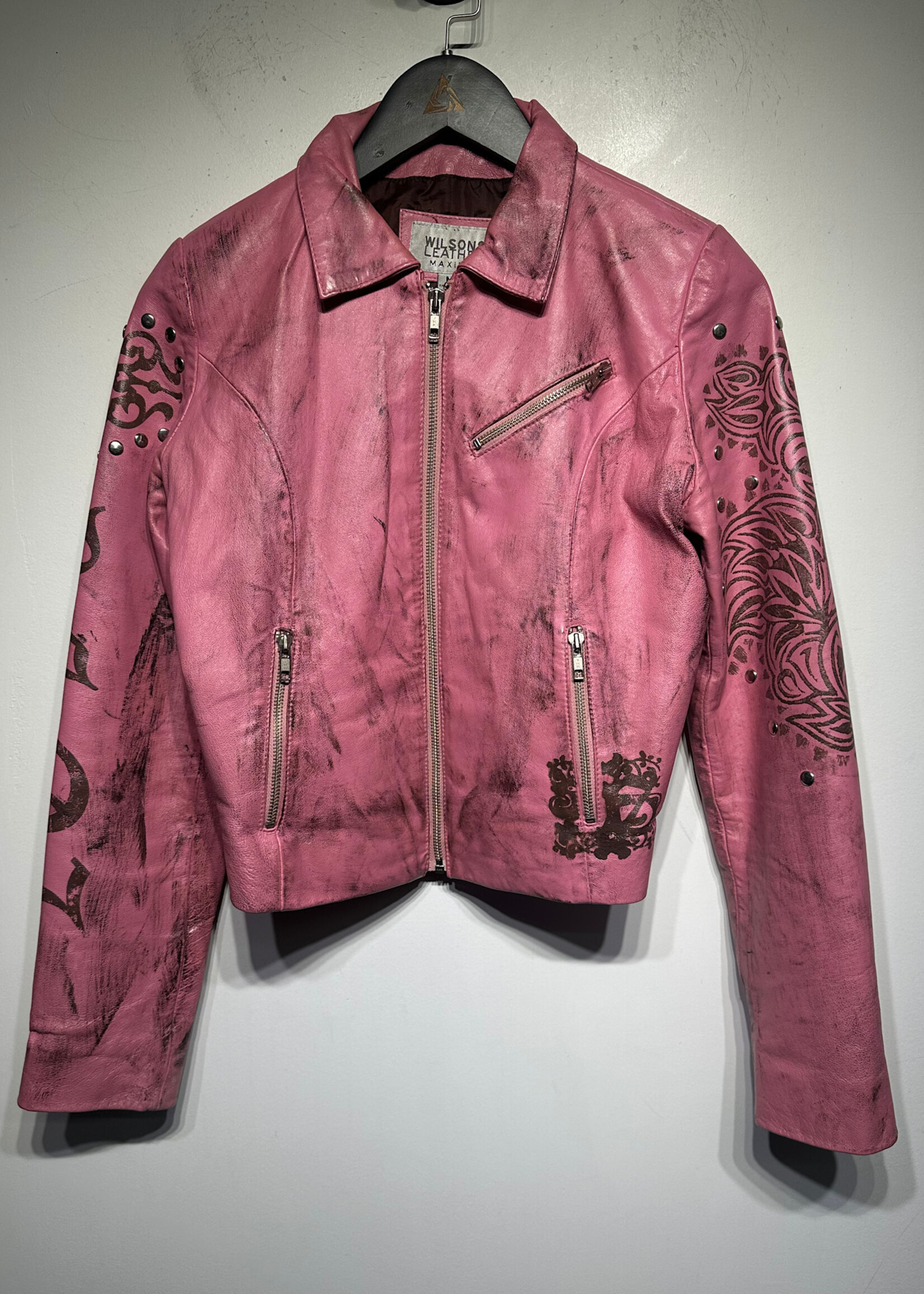 Wilsons Pink Studded Leather Jacket M