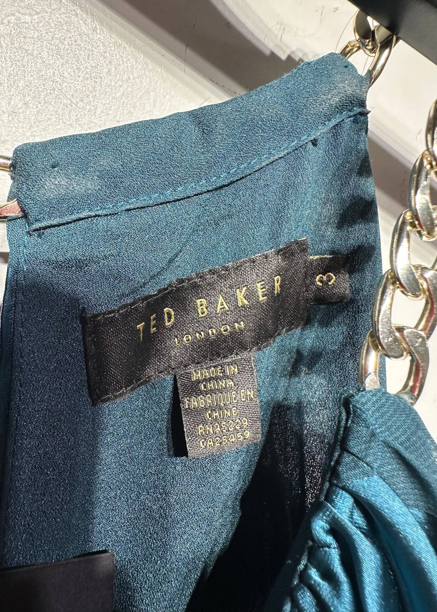 Ted Baker Teal Pleated Chain Dress L