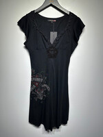 Ed Hardy Y2K Rhinestone Black Lace Trim Dress L