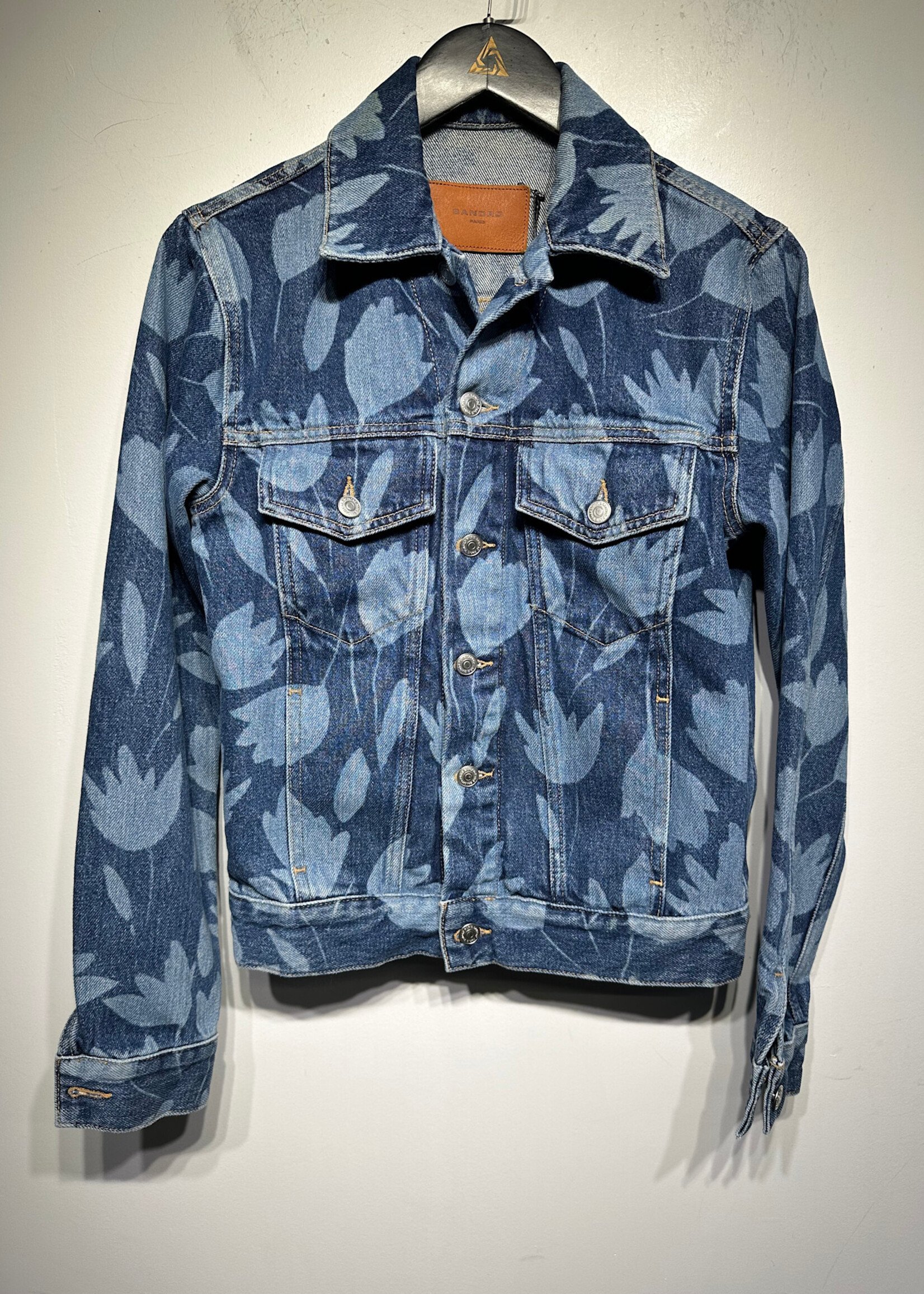 Sandro Blue Tulip Print Jean Jacket Masc XS AS IS