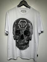 Phillip Plein NWT White Rhinestone Skull Tee L