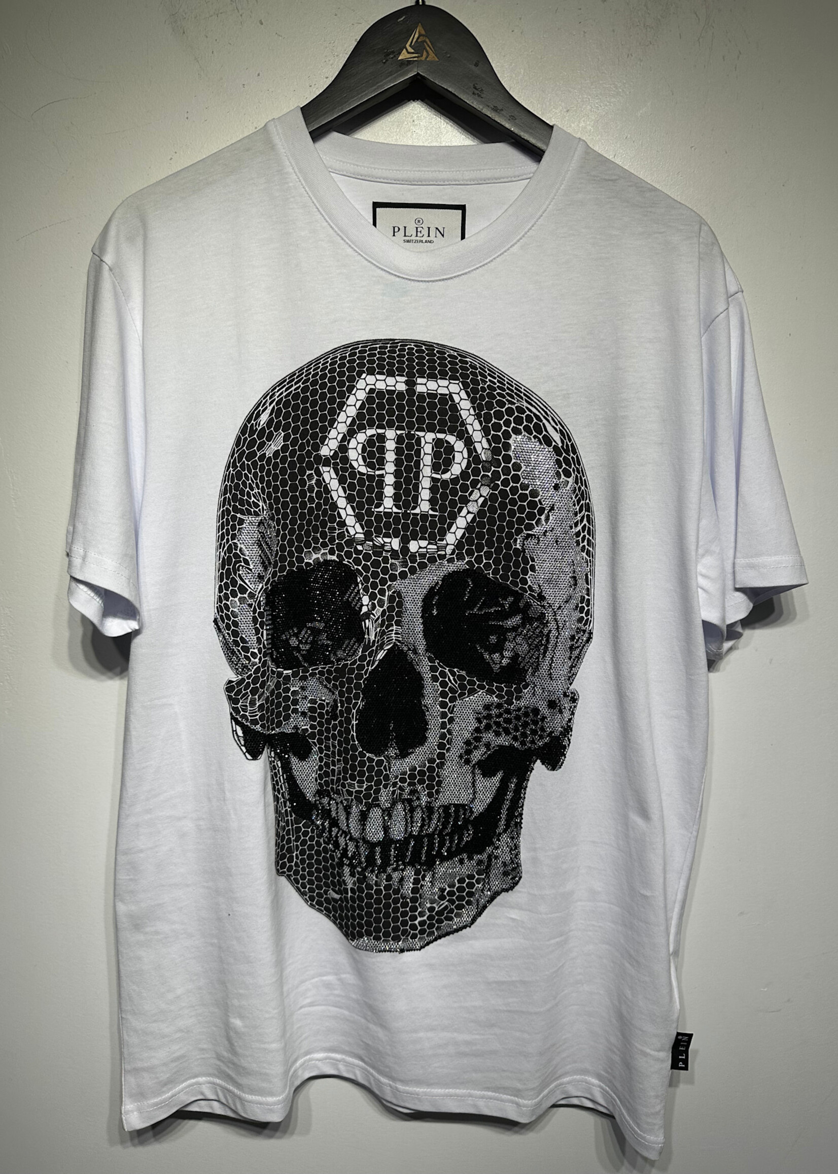 Phillip Plein NWT White Rhinestone Skull Tee L