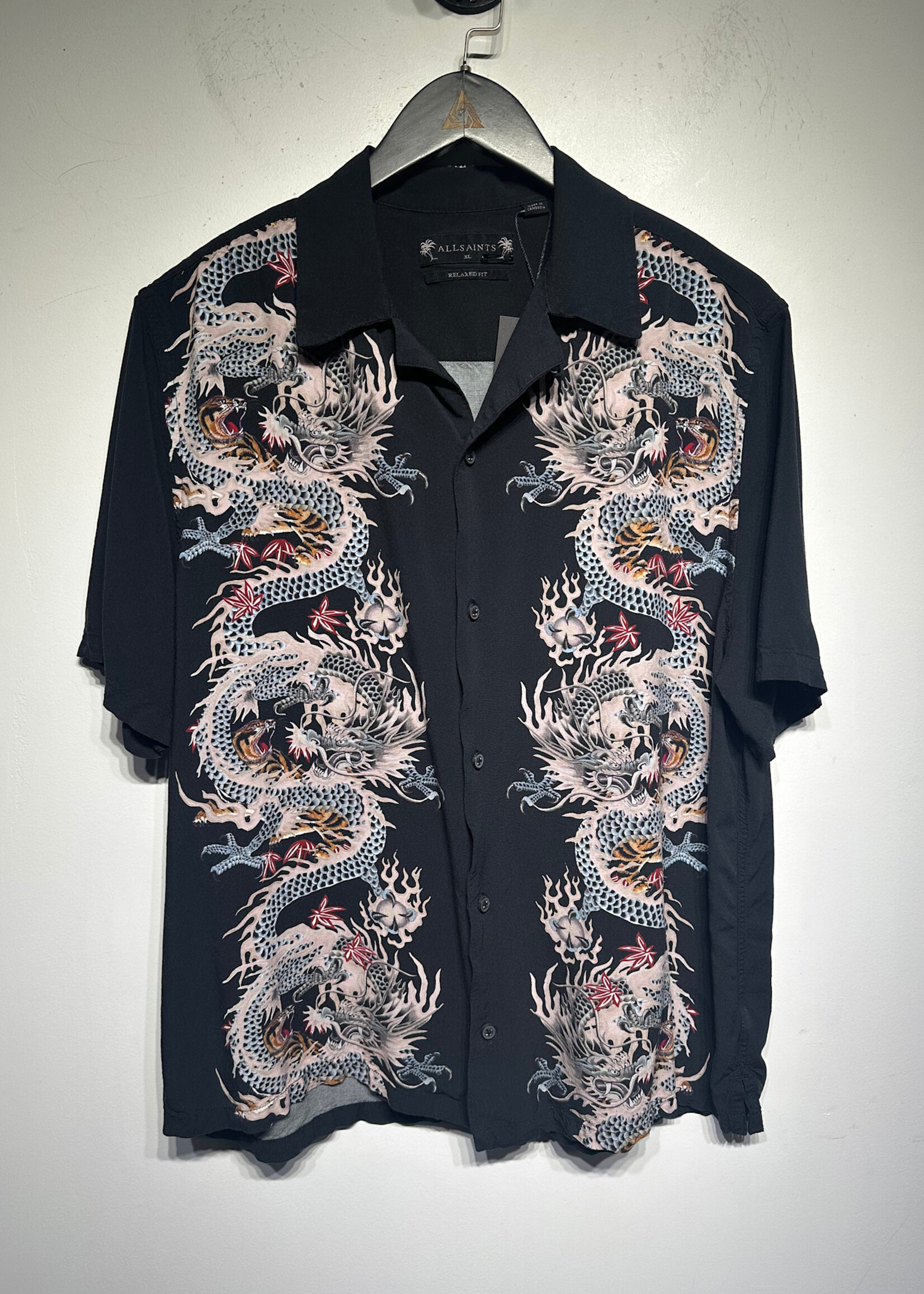 Allsaints Swirl Dragon Print Black B/U XL