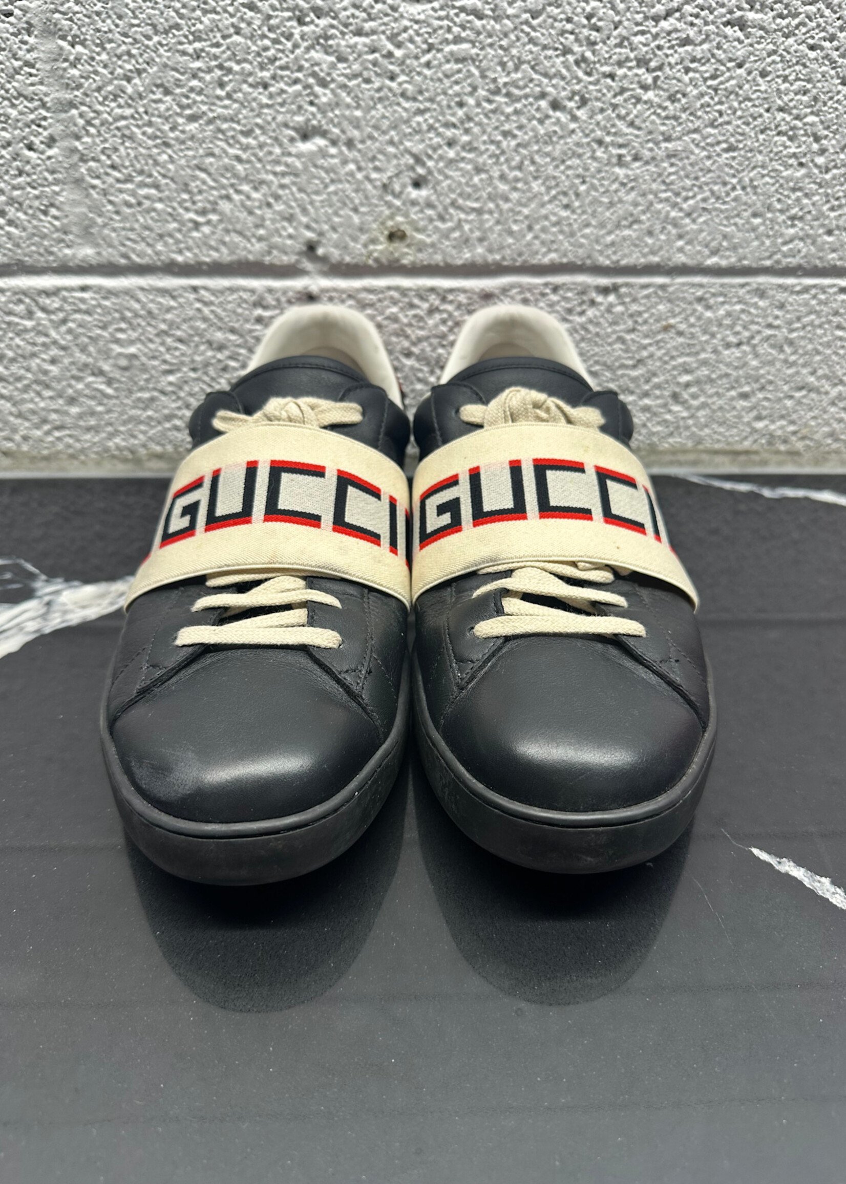 Gucci Black Elastic Logo Ace Trainers 10.5