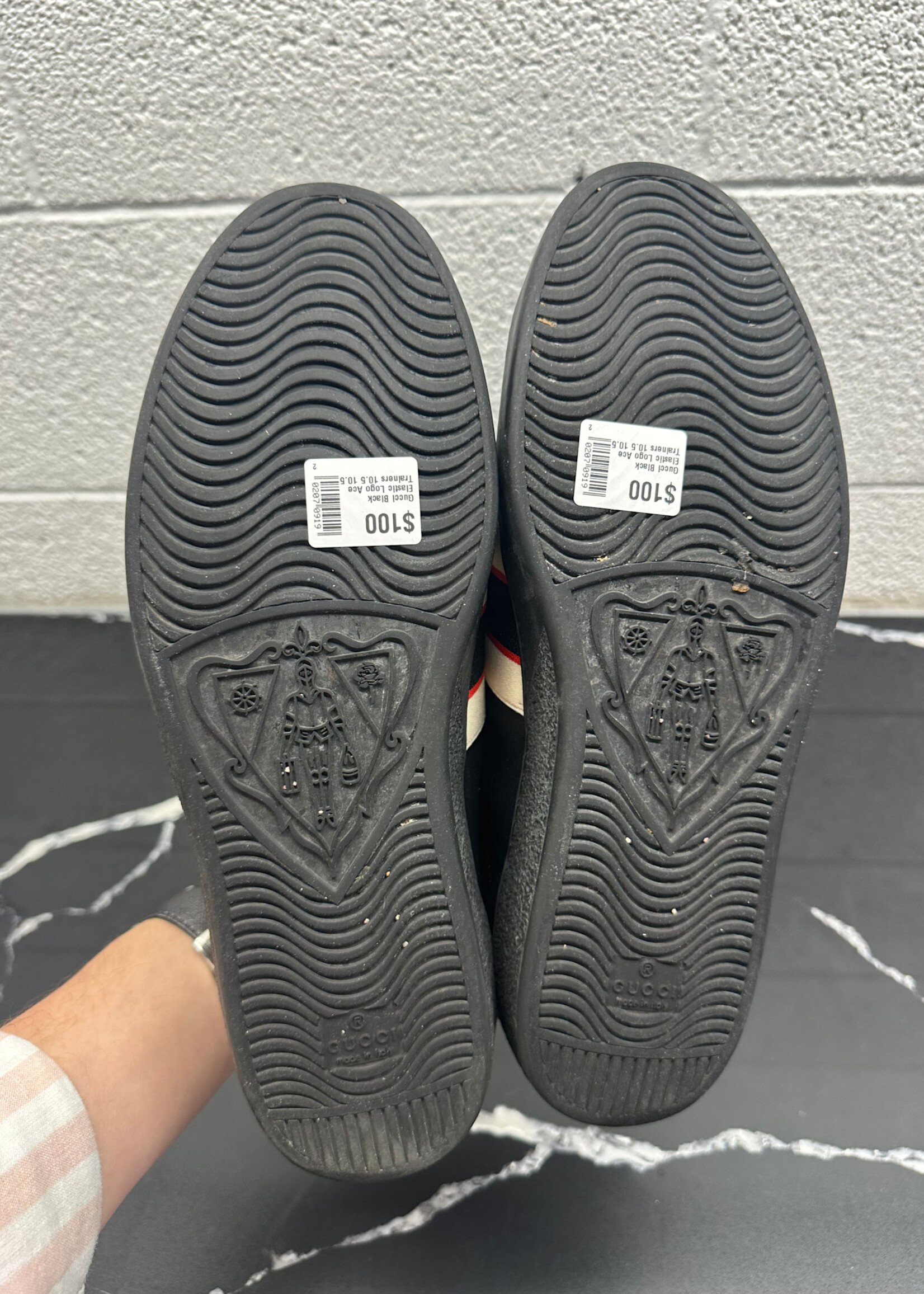 Gucci Black Elastic Logo Ace Trainers 10.5