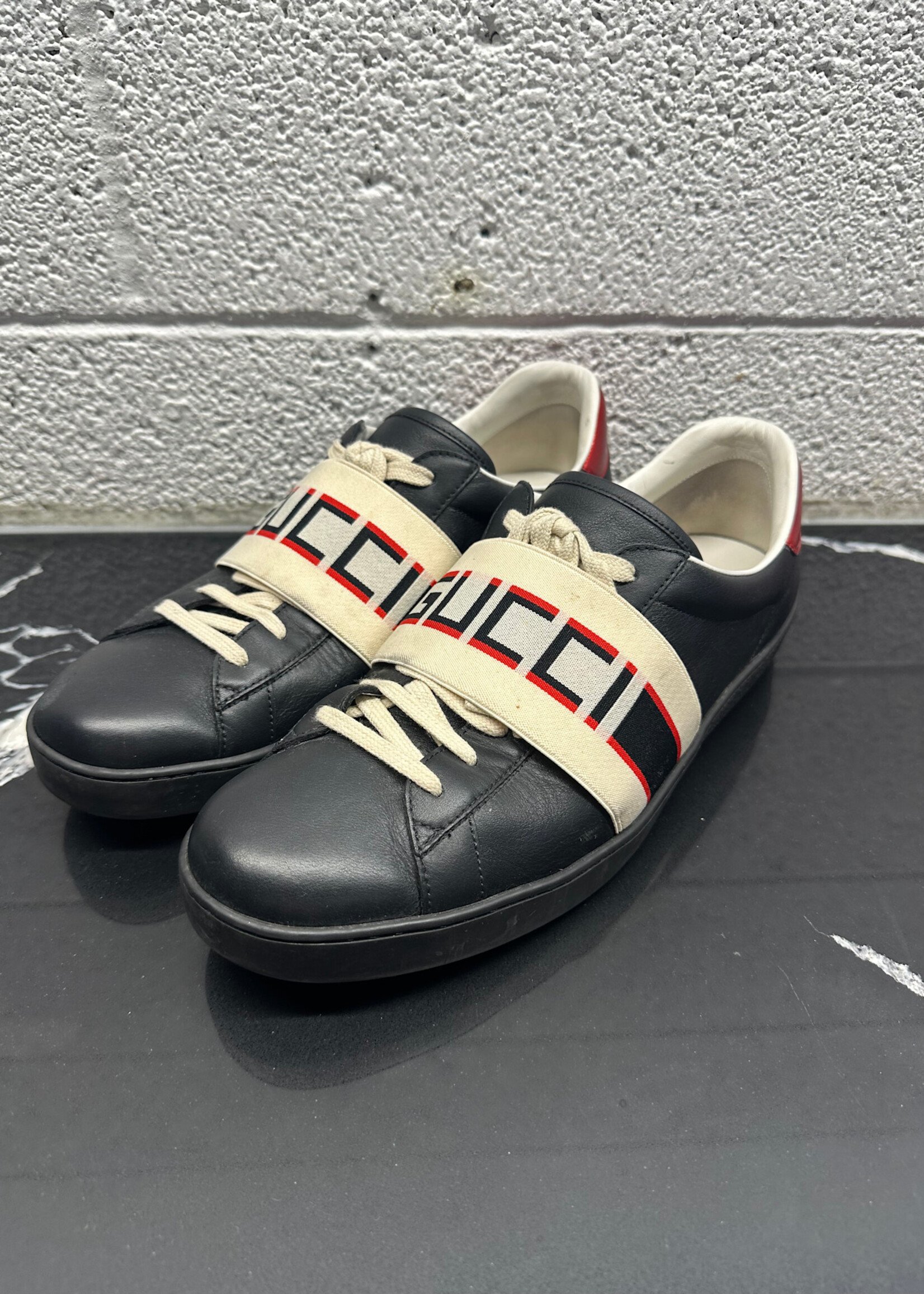 Gucci Black Elastic Logo Ace Trainers 10.5