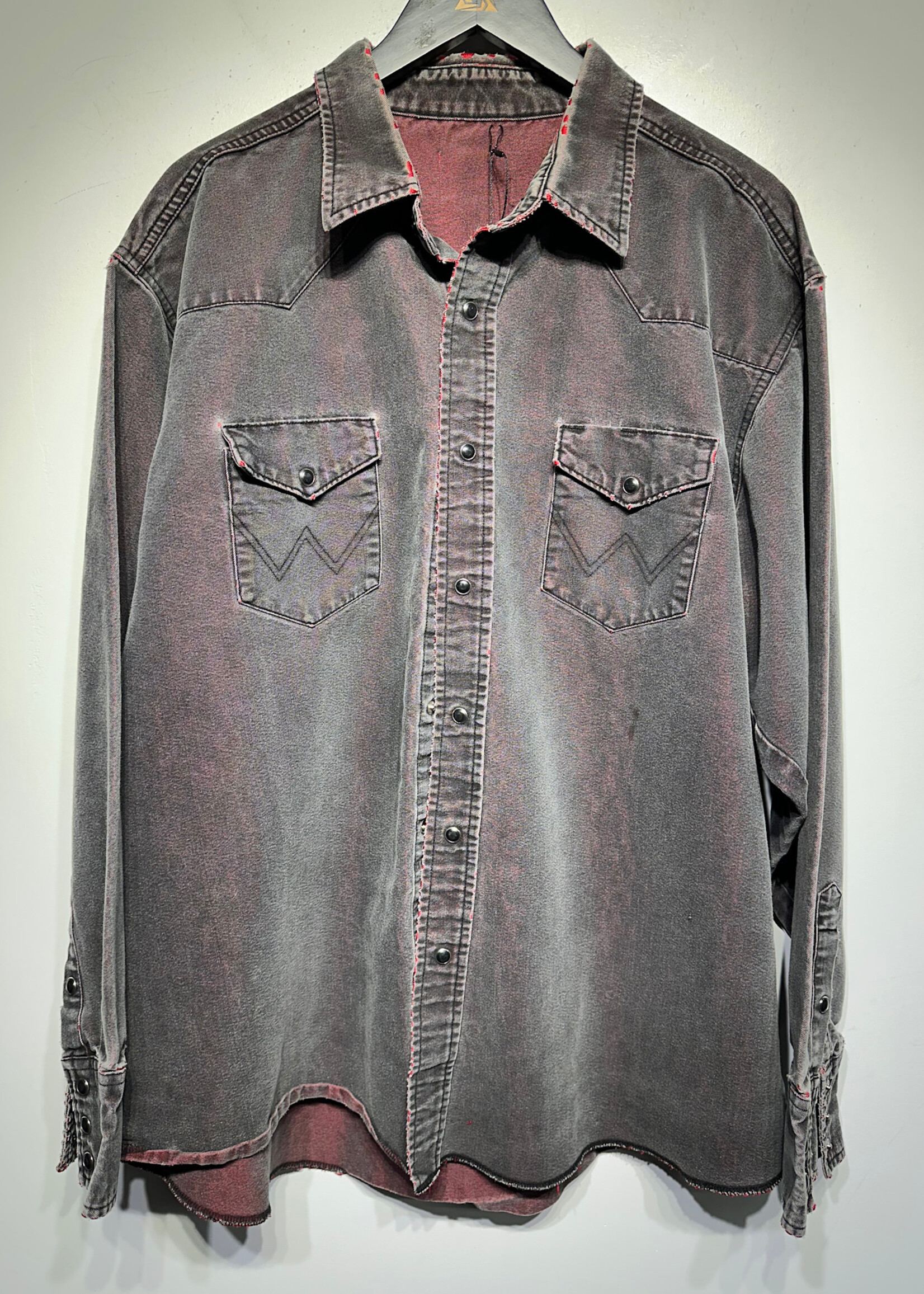 Vintage No Label Grey Red Distress LS B/U AS IS XL