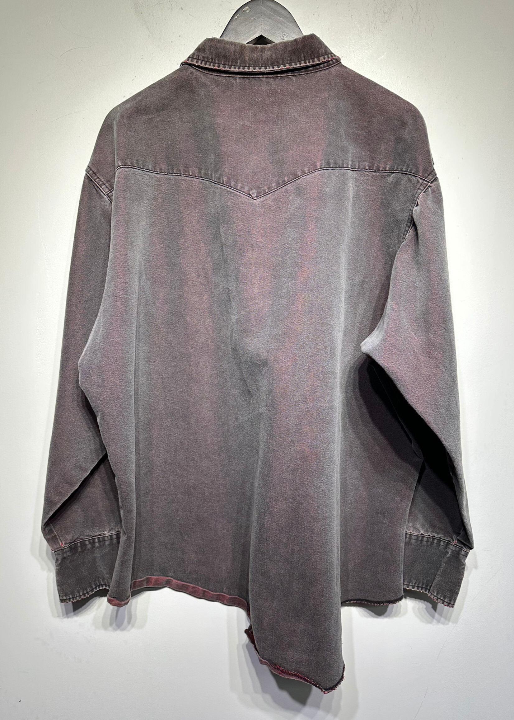 Vintage No Label Grey Red Distress LS B/U AS IS XL