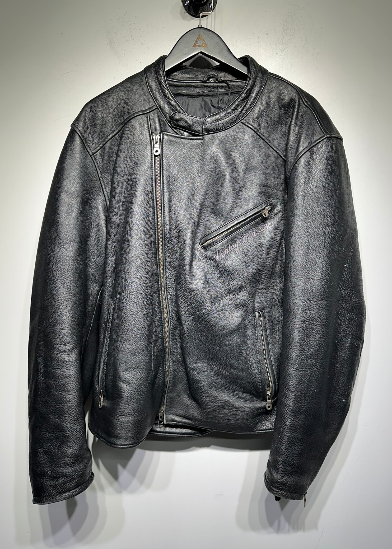 Harley Davidson Black Leather Moto Jacket XL 2