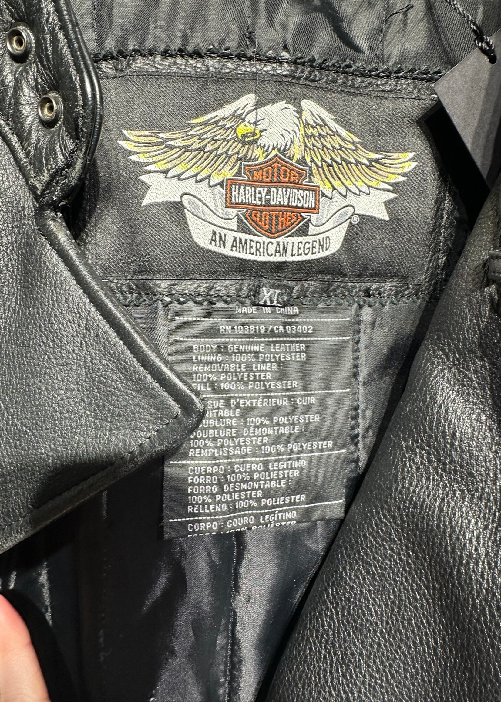 Harley Davidson Black Leather Moto Jacket XL 2