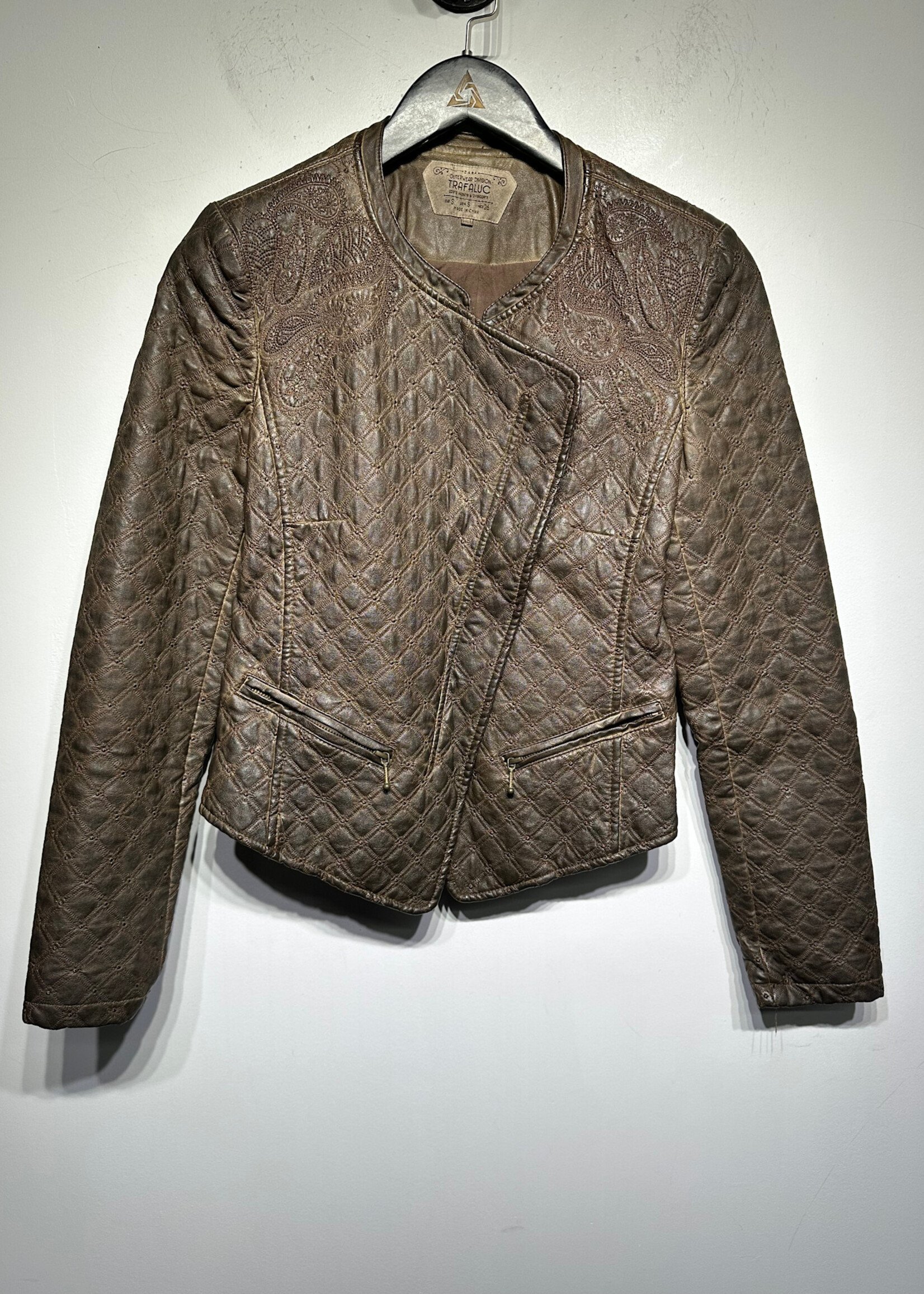 Zara Brown Faux Leather Zip Jacket S