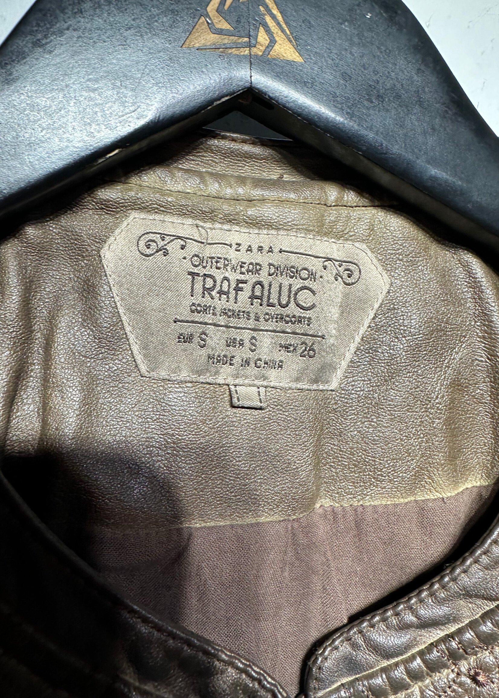 Zara Brown Faux Leather Zip Jacket S