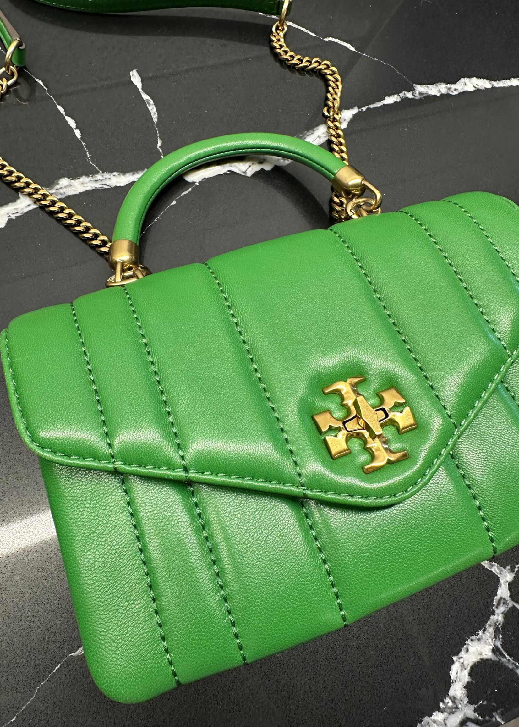 Tory Burch Kira Quilted Satchel in Daphne Green