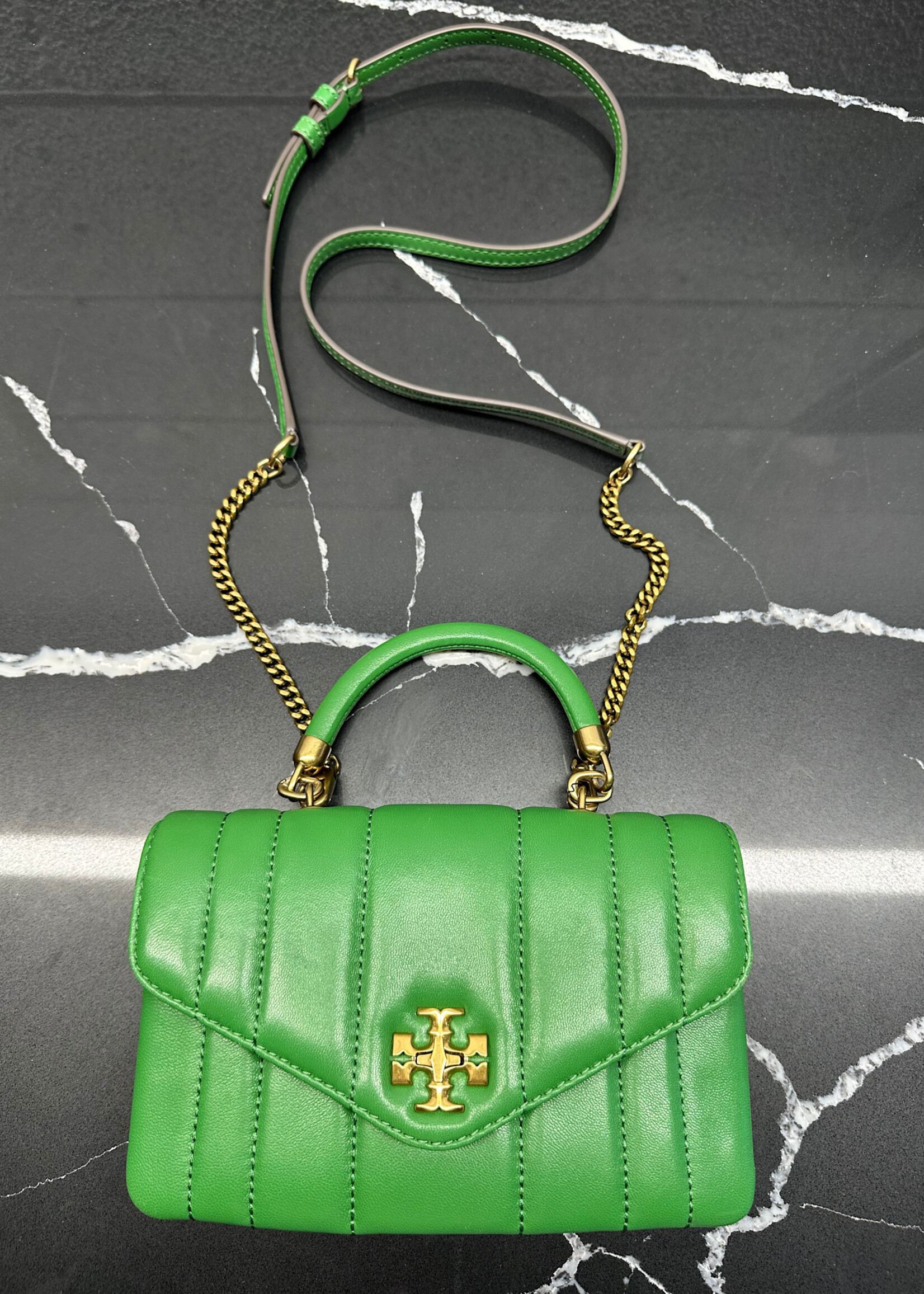 Tory Burch Kira Quilted Satchel in Daphne Green