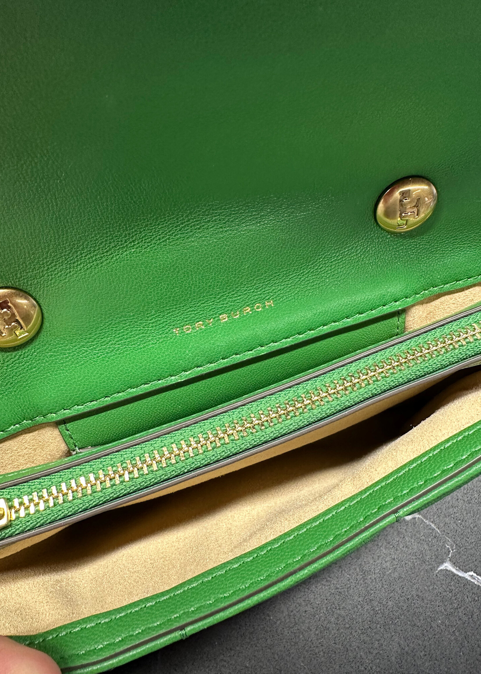 Tory Burch Kira Quilted Satchel in Daphne Green