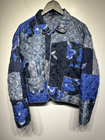 Vintage No Label Blue Quilted Silk Jacket Fem M