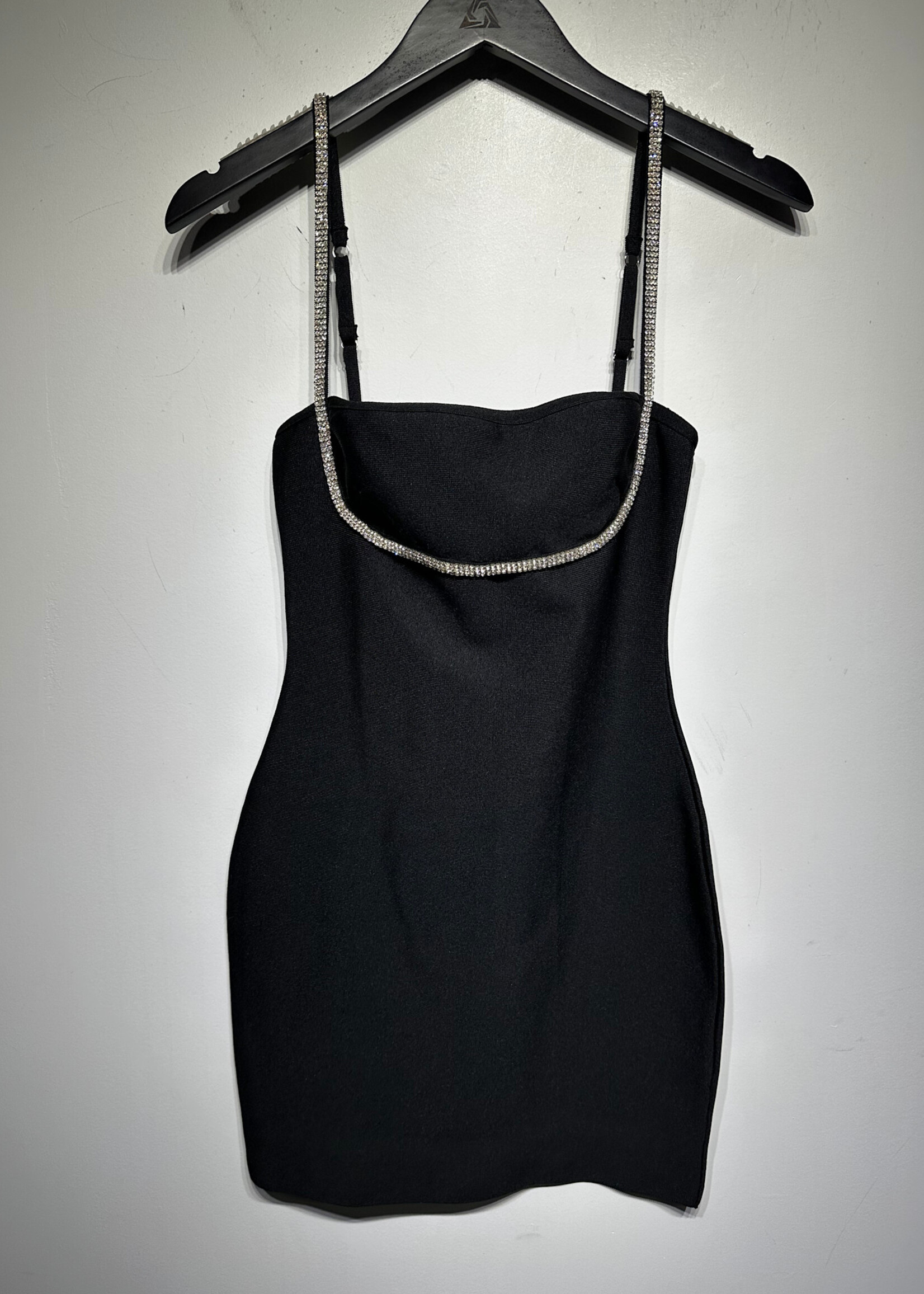 SUPERDOWN BLK RHINESTONE TRIM DRESS M
