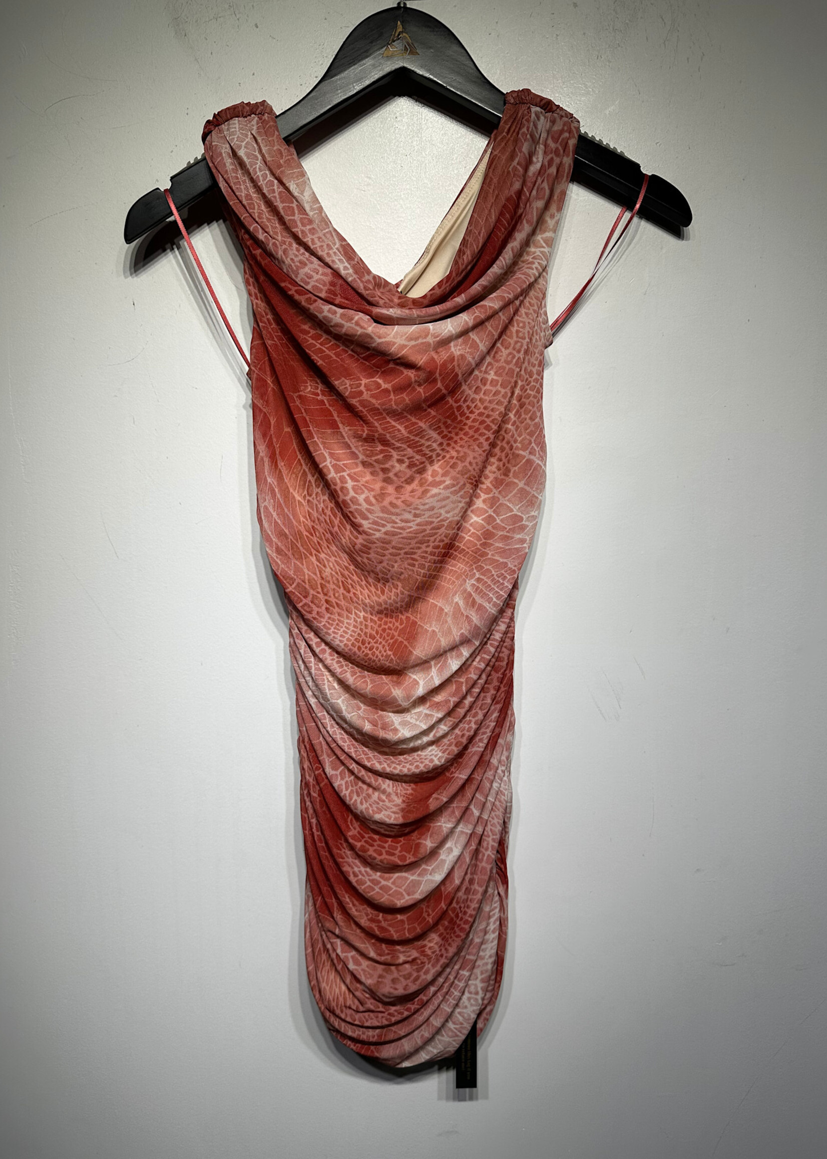 NWT Afrm Red Snake Print Ruched Dress S