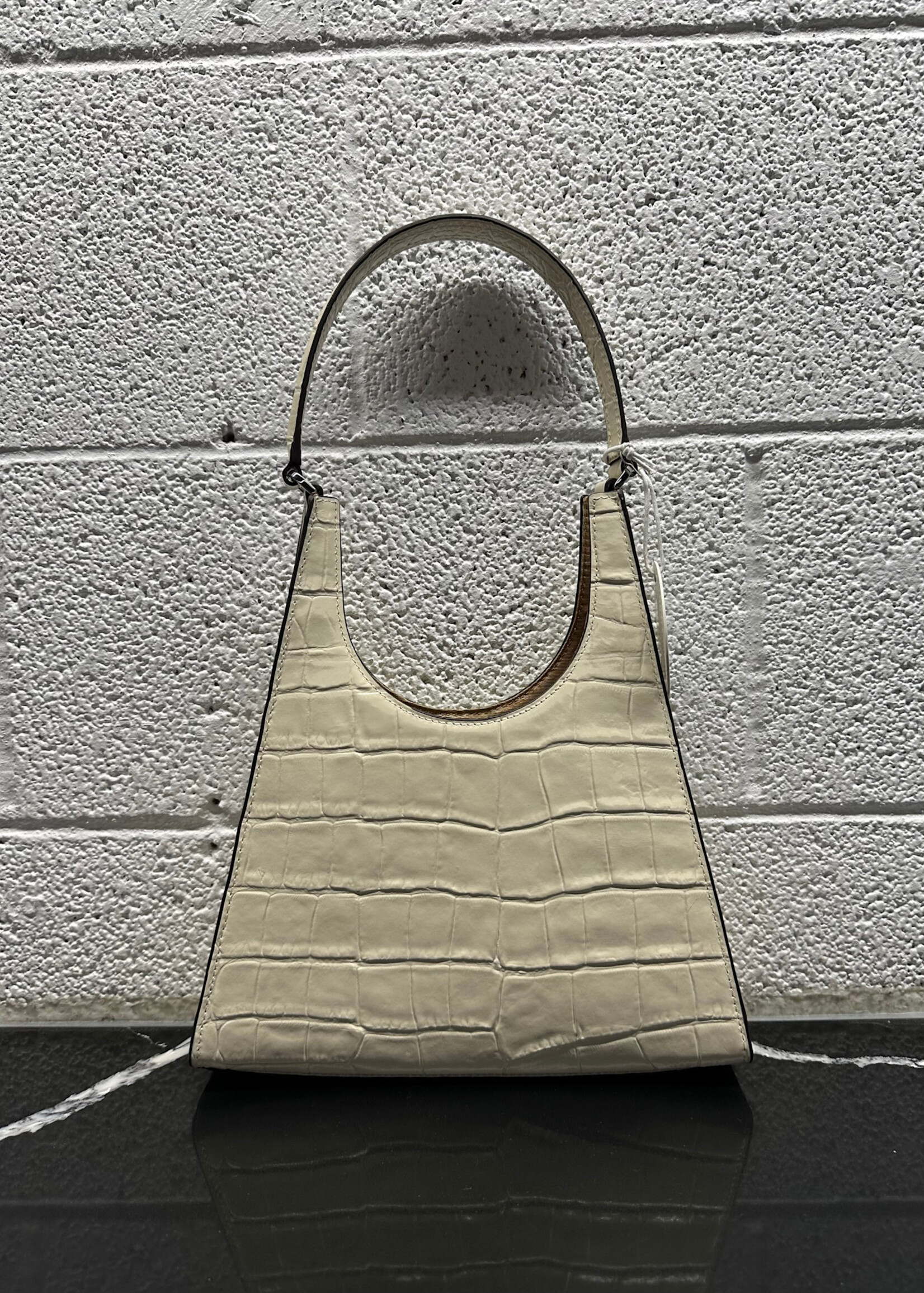 NWT STAUD WHITE CROC HANDBAG OS