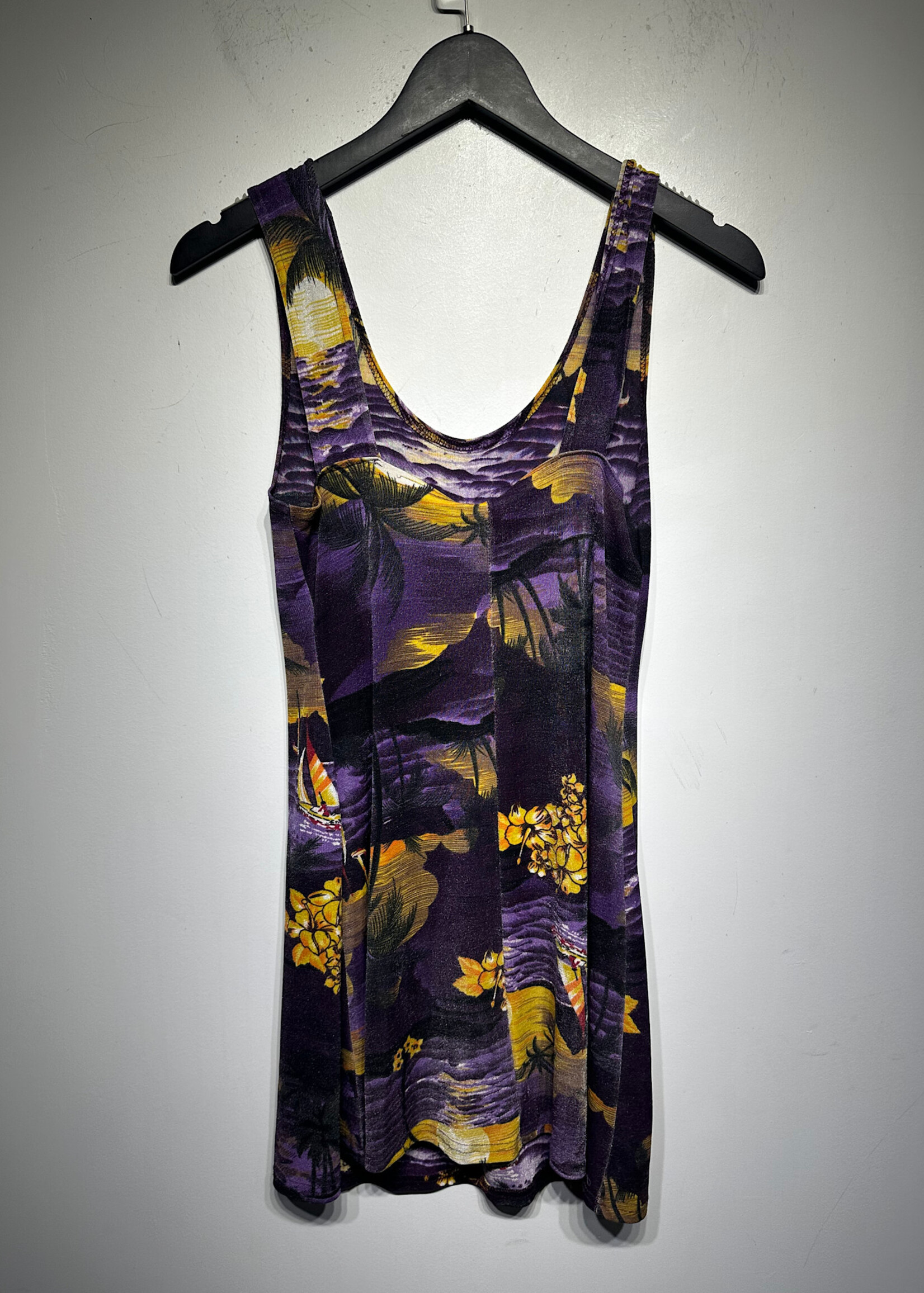 Vintage Purple Hawaiian Print Tank Dress S