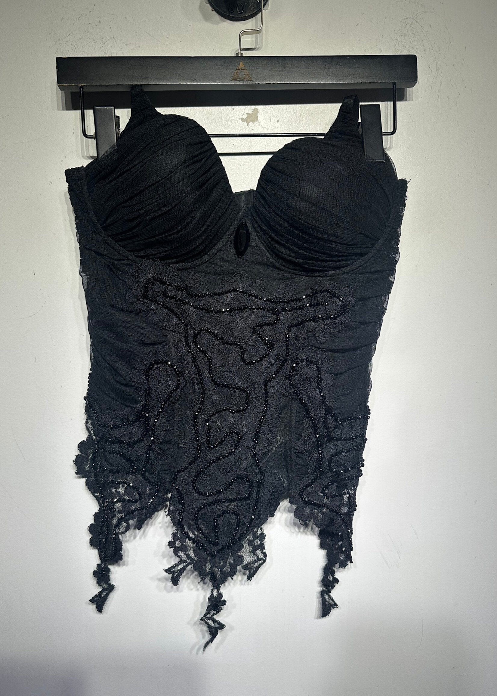 Celo Black Sheer Lace Floral Embellished Corset Fem L