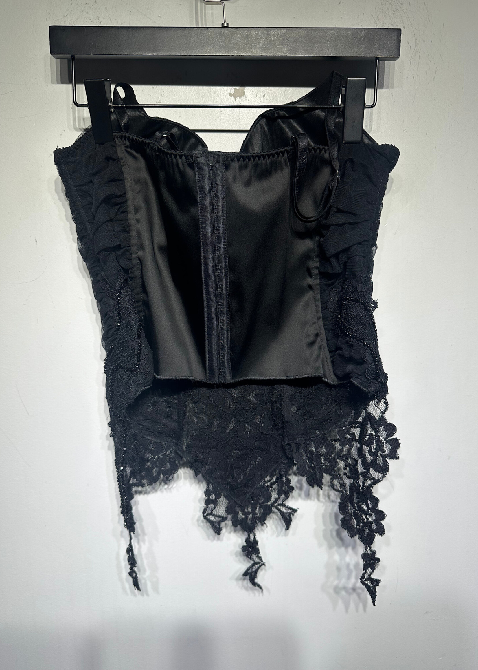 Celo Black Sheer Lace Floral Embellished Corset Fem L