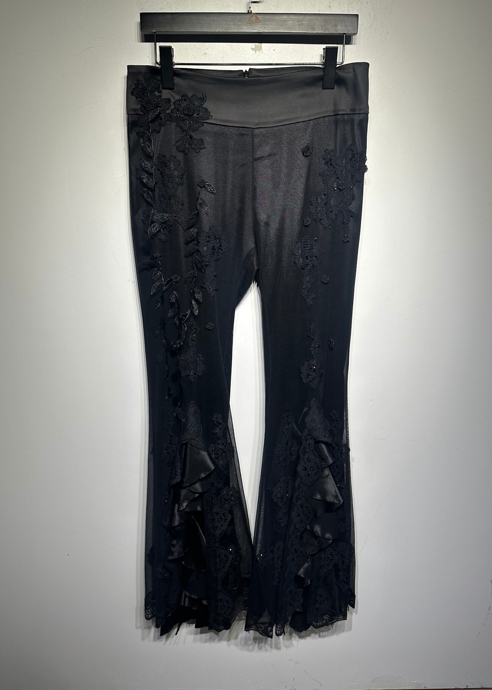 Celo Black Embellished Lace Flare Pants Fem 32