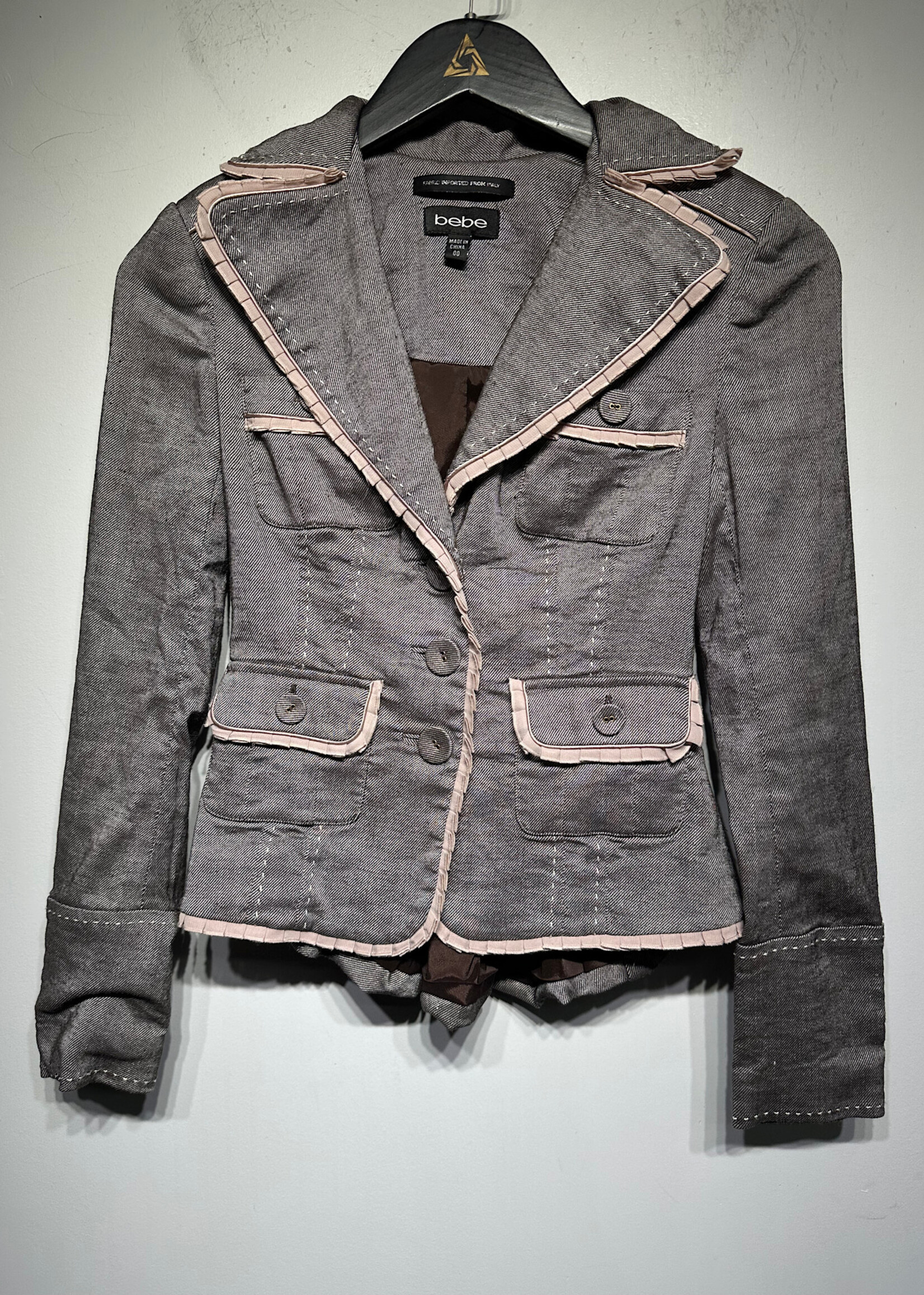 Bebe Brown Pink Ruffled Jacket XS