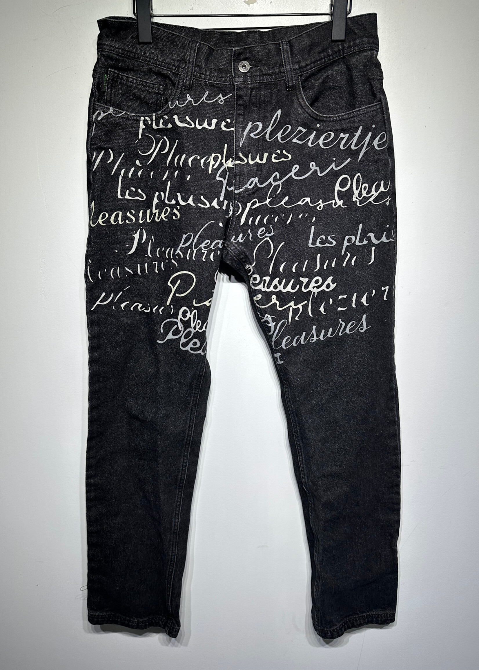 Pleasures Black Cursive Print Jeans Masc 30