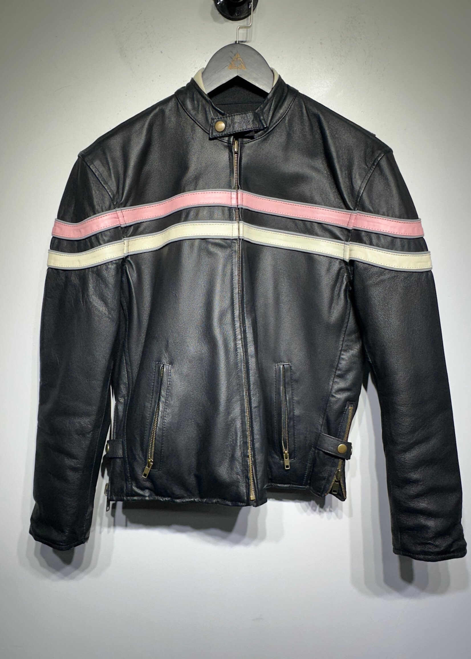 USA Bikers Dream Apparel Pink Stripe Moto Jacket M