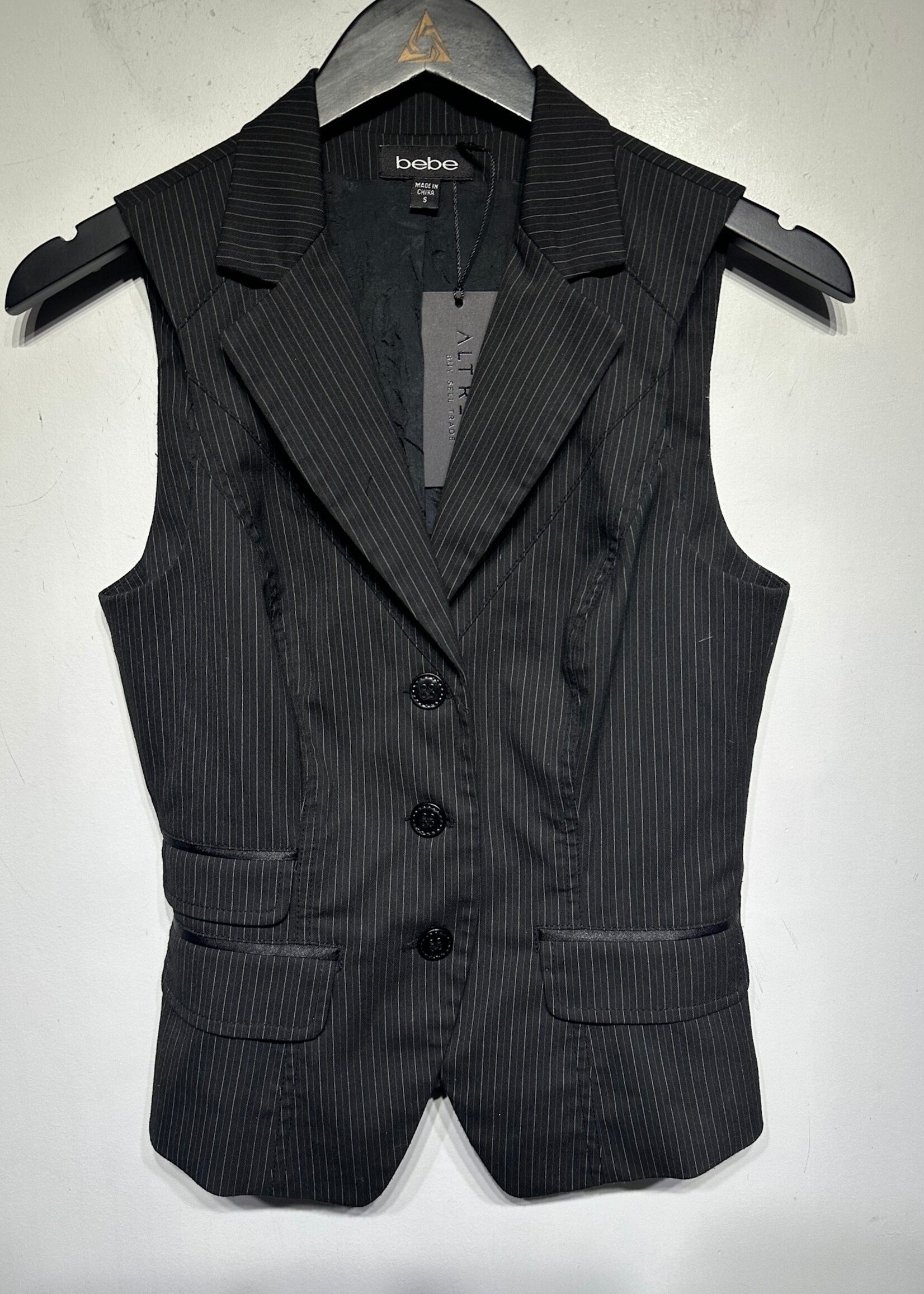 Bebe Black Pinstripe Vest S