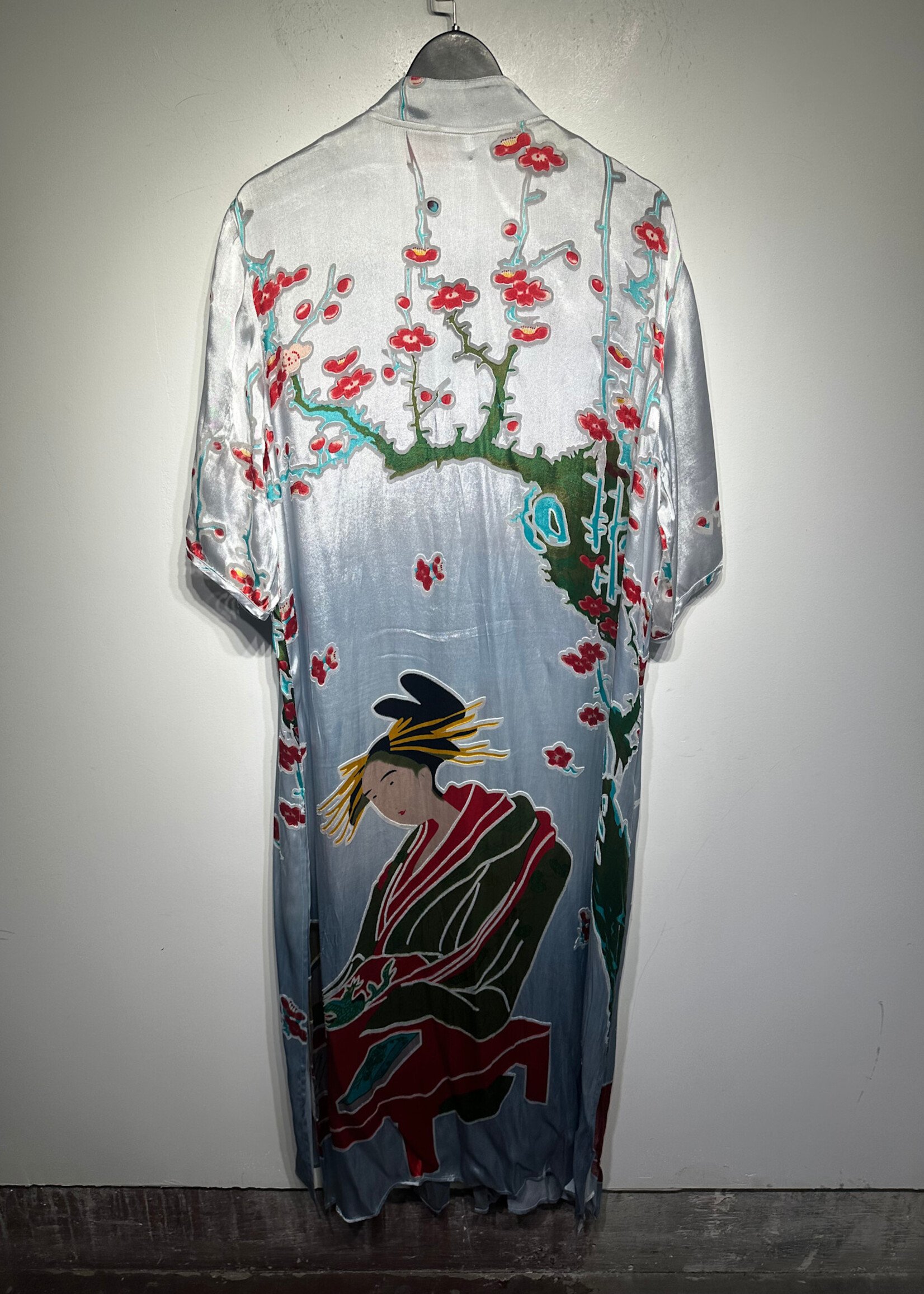 Citron Cherry Blossom Manderin Collar Robe AS IS