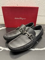 Ferragamo Silver Buckle Black Loafers 9.5