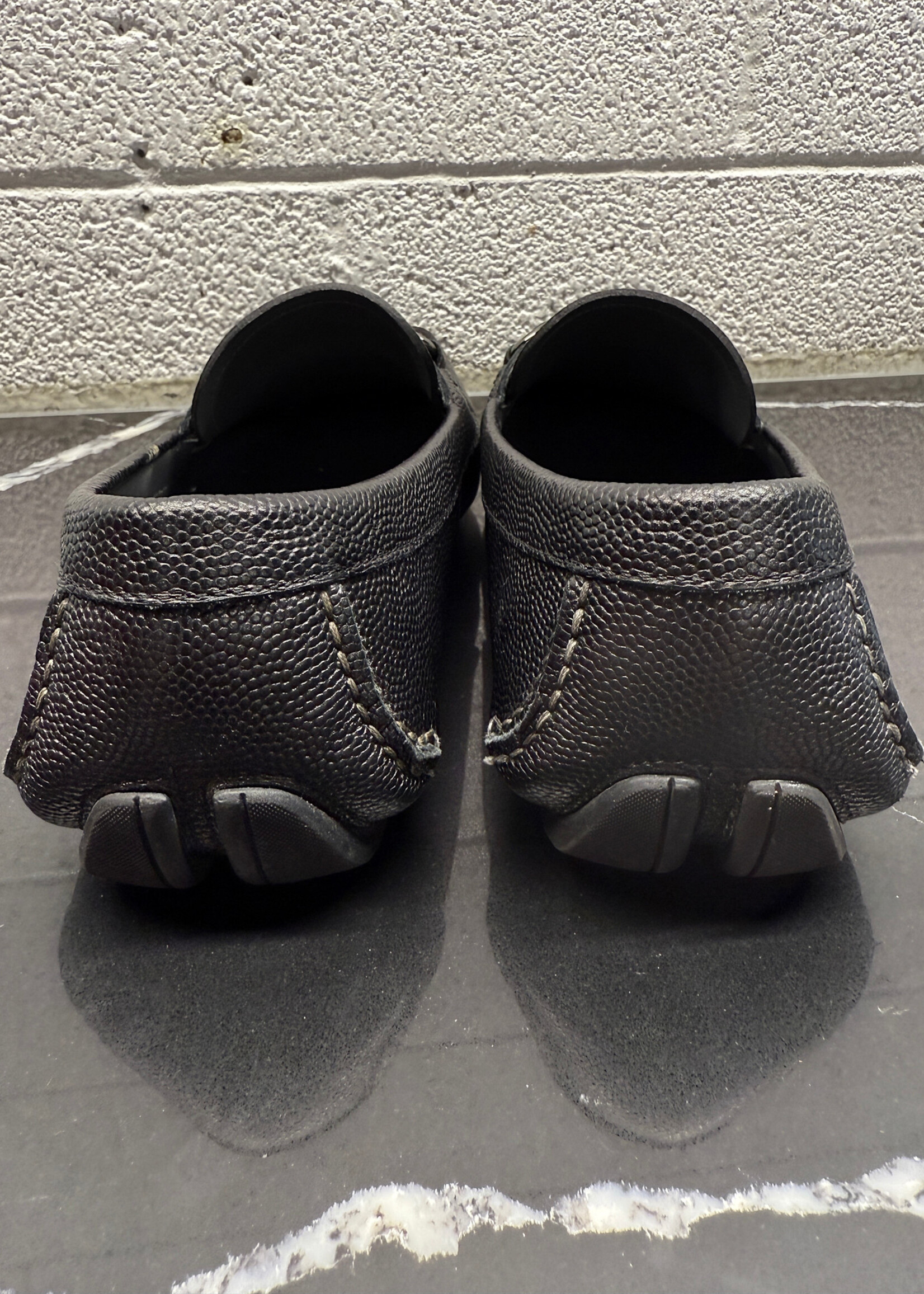 Ferragamo Silver Buckle Black Loafers 9.5