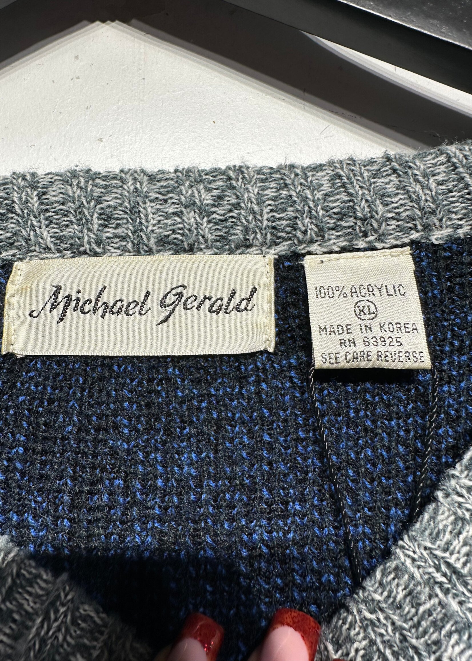 Michael Gerald Blue Black Knit Sweater Masc XL