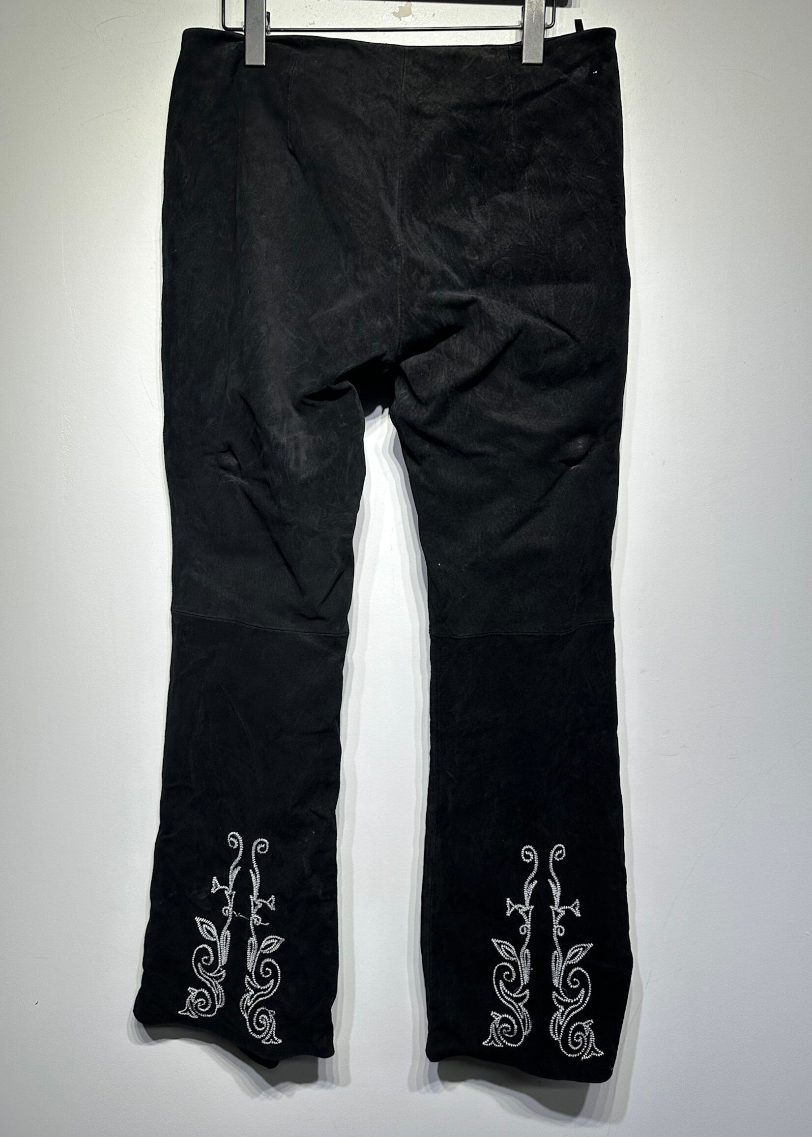 Metro Style Black Suede White Applique Pants Fem 31